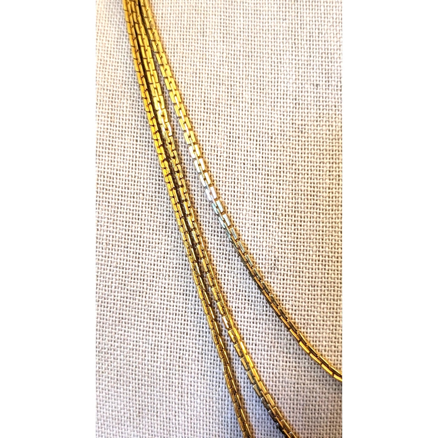 Vintage Three Strand Rectangle Chain Link Gold Tone Necklace