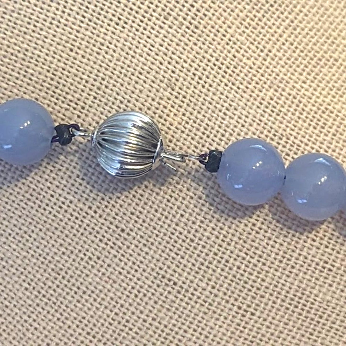 Vintage Genuine 14k White Gold and Diamond Chalcedony Bead 17.5" Necklace