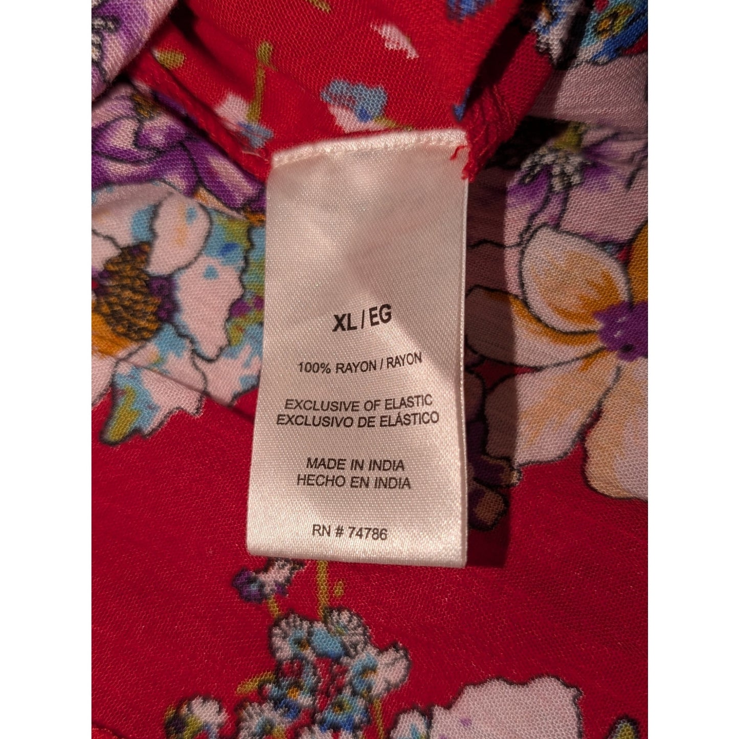 Bila Ruffled Smocked Boho Hippie Red Floral Maxi Dress Women's Size XL