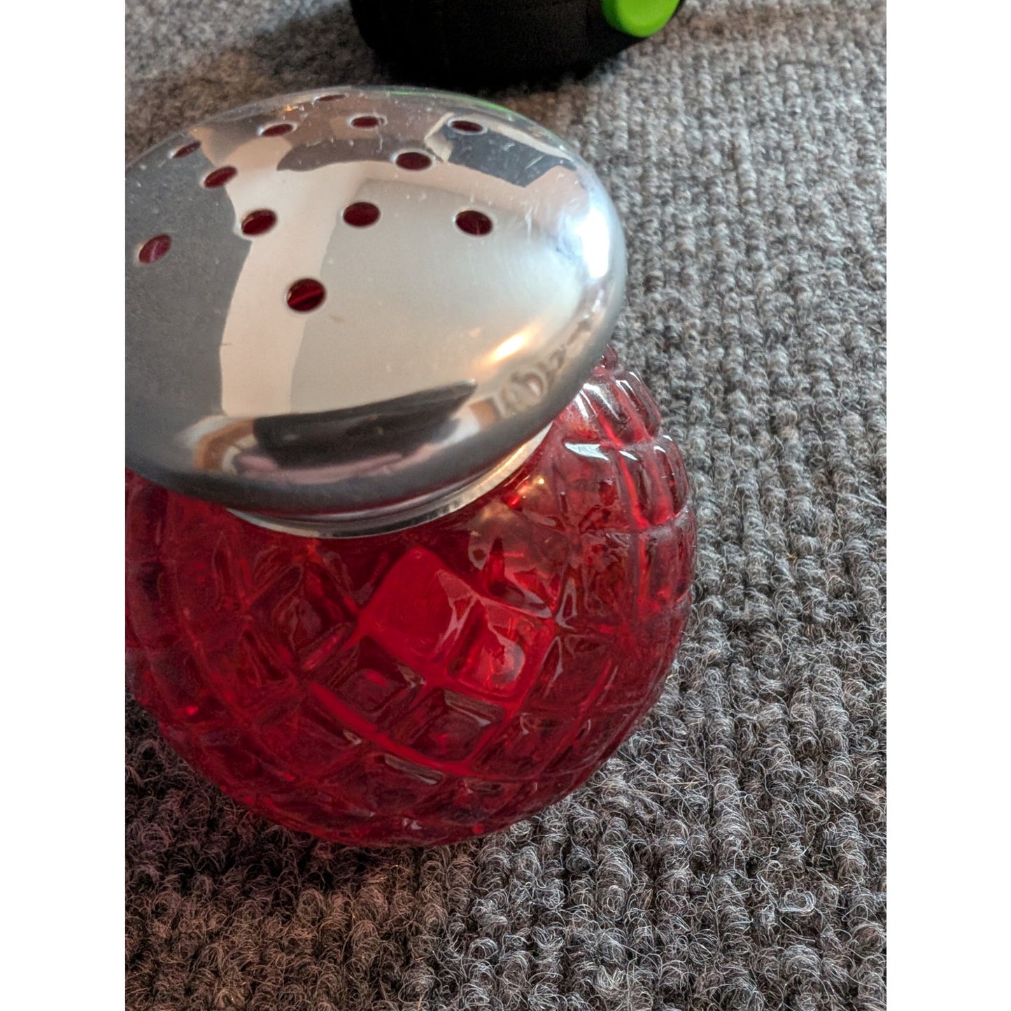 Vintage Avon Red Glass  1.5 Oz Charisma Powder Sachet Shaker Bottle