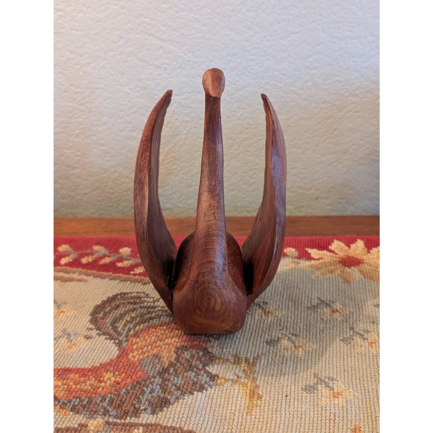 Vintage Signed by Artist Graceful Wood Carved Swan Sculpture