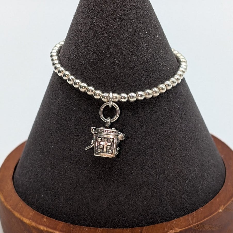 SILPADA 925 Sterling Silver Beaded Stretch Prayer Box Charm Bracelet