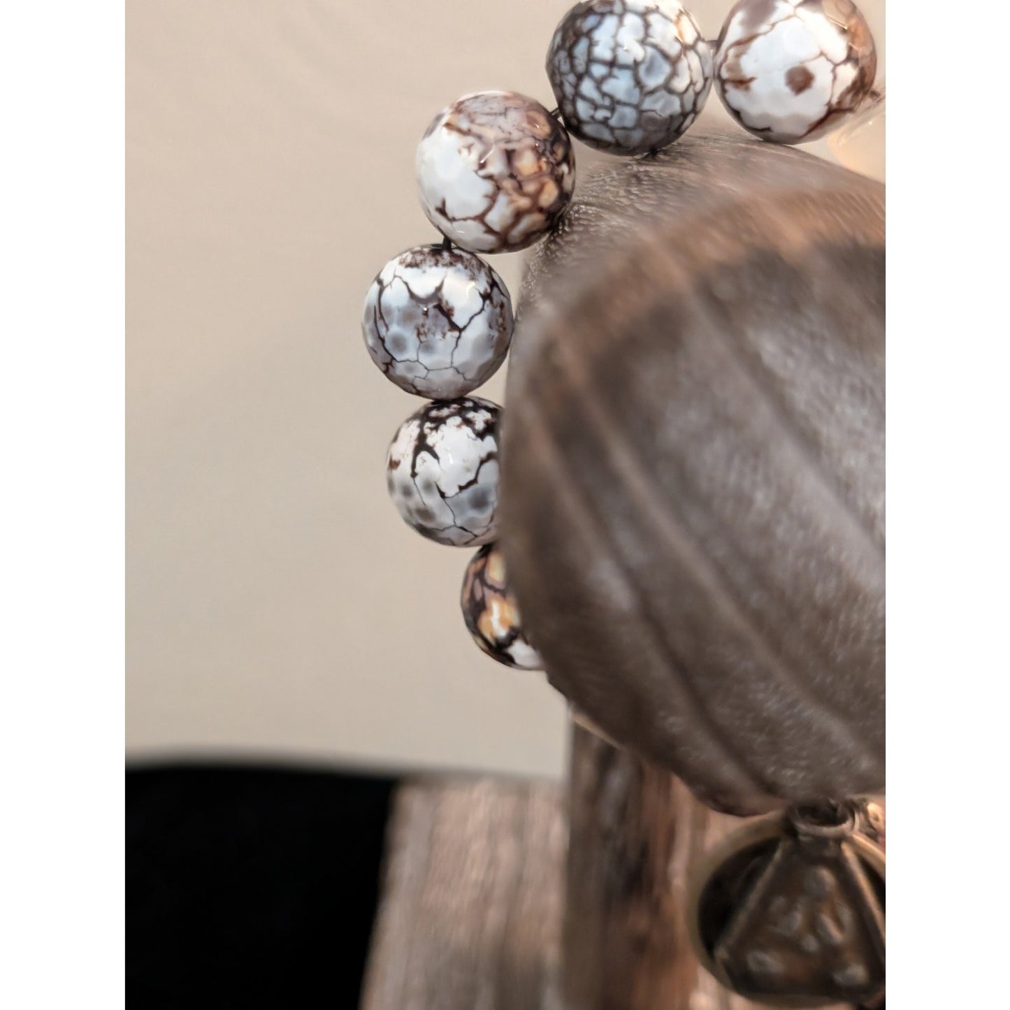 Angel Wing Alunite Beaded Icon Charm  Stretch Bracelet