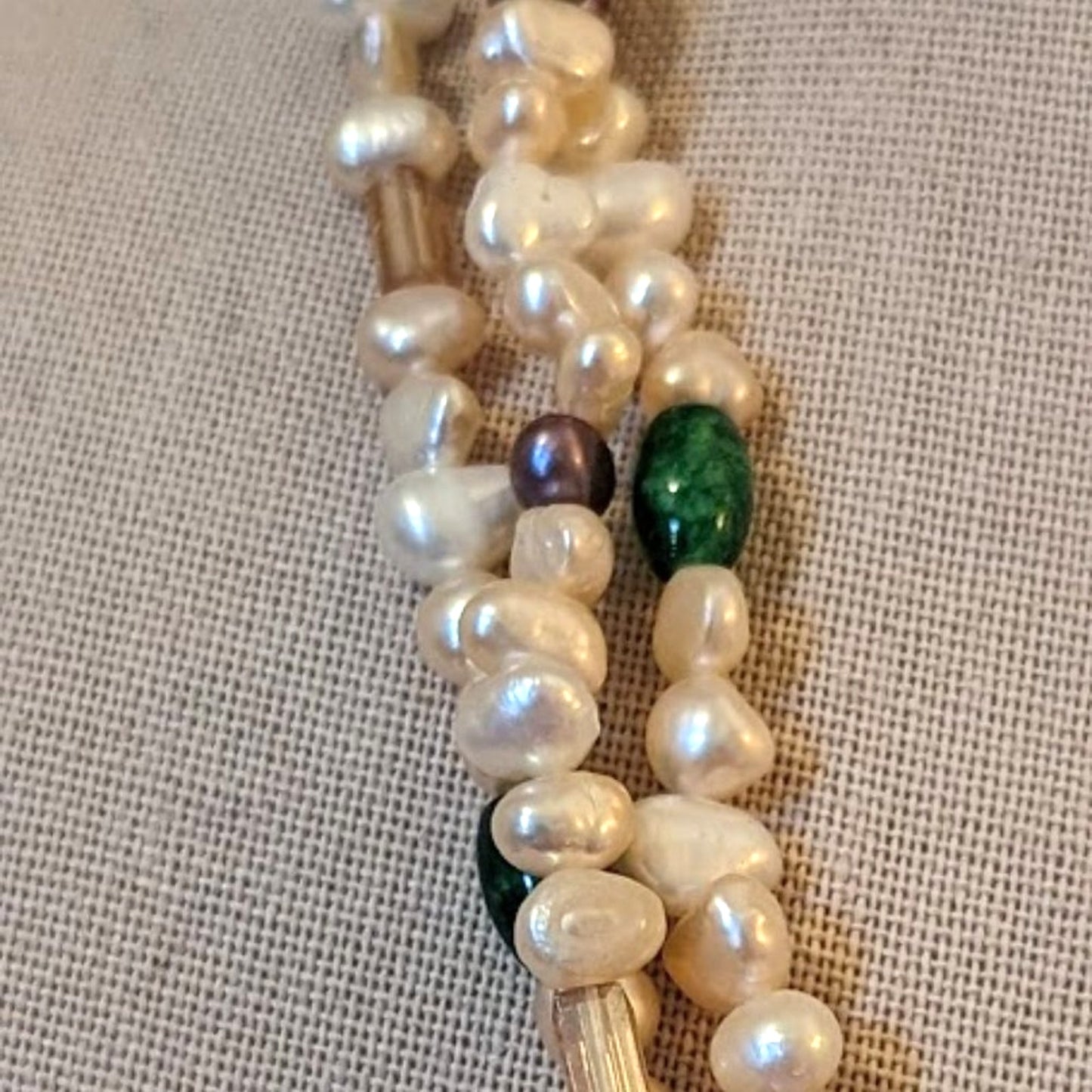 Three Strand Freshwater Cream and Plum Pearls with Lovely Glass Scattered Beads