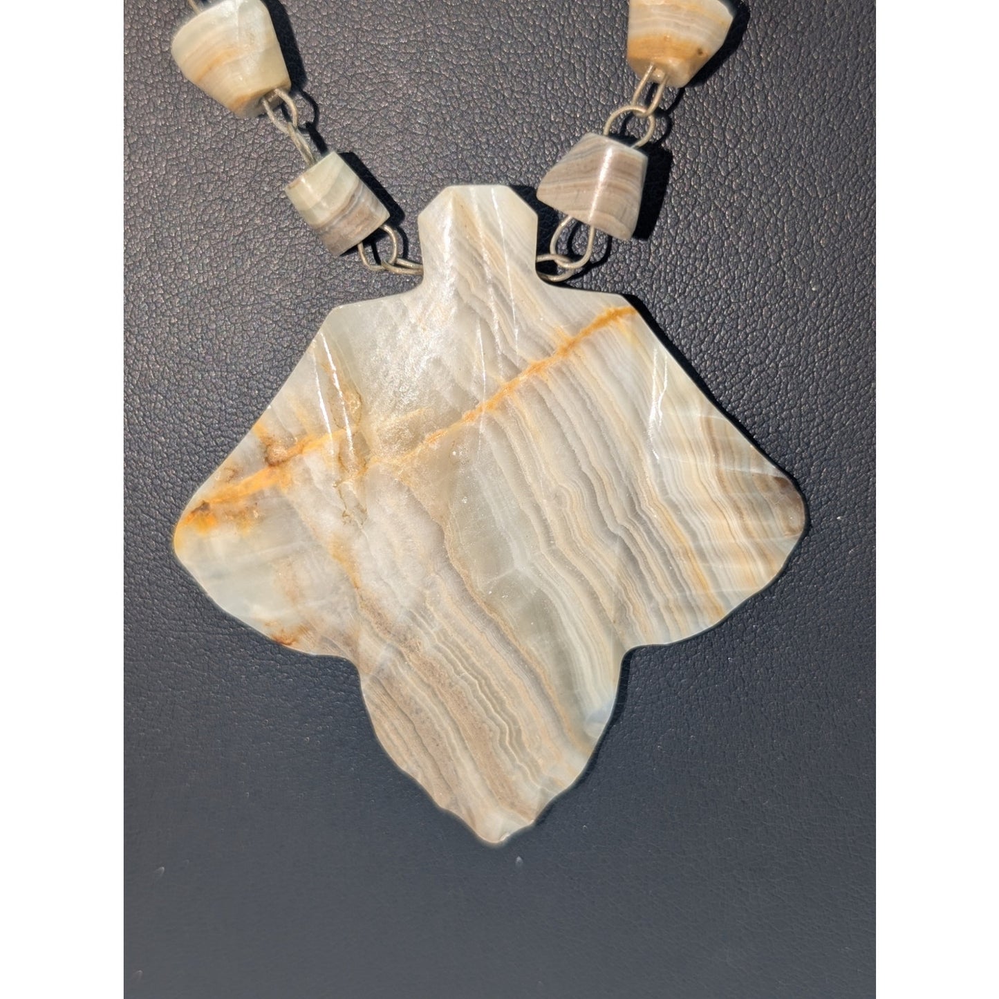 Vintage Mexican Carved Onyx Aztec Mayan Pendant Stone Over the Head 26" Necklace