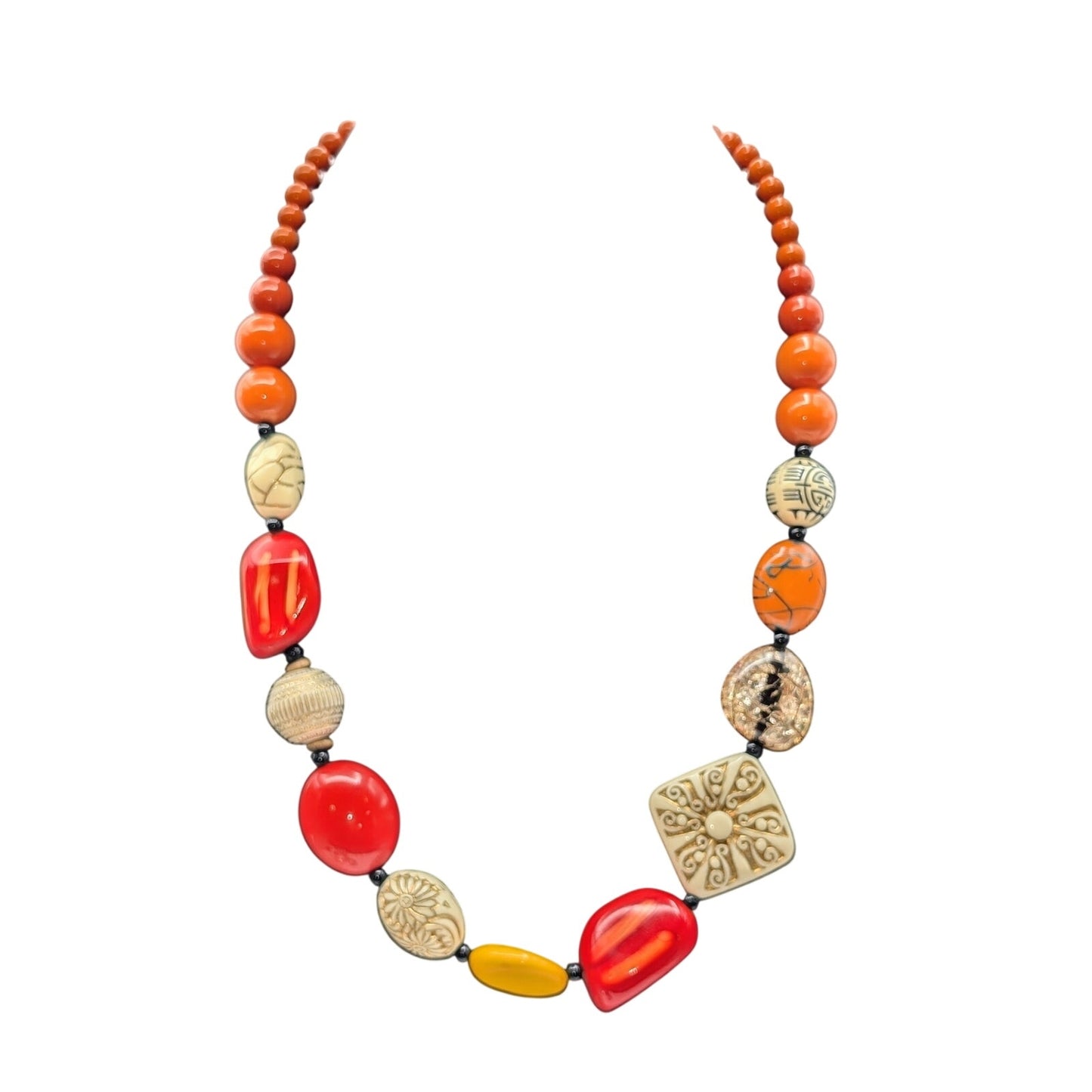 Vibrant Orange Yellow Cream Acrylic Multi-Bead 22.5"-25.5" Necklace