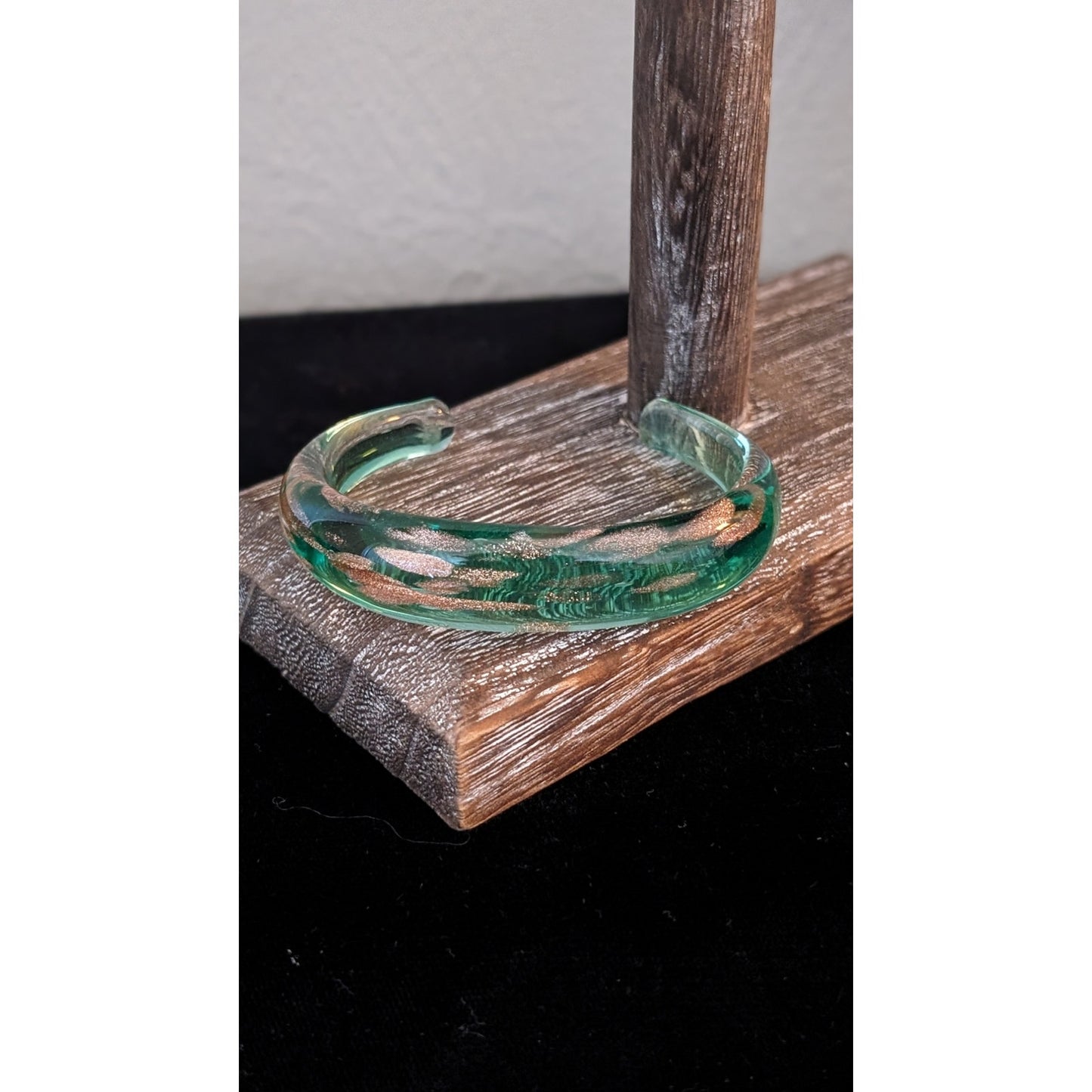 Murano Glass Green Bronze Sparkle Cuff Bracelet
