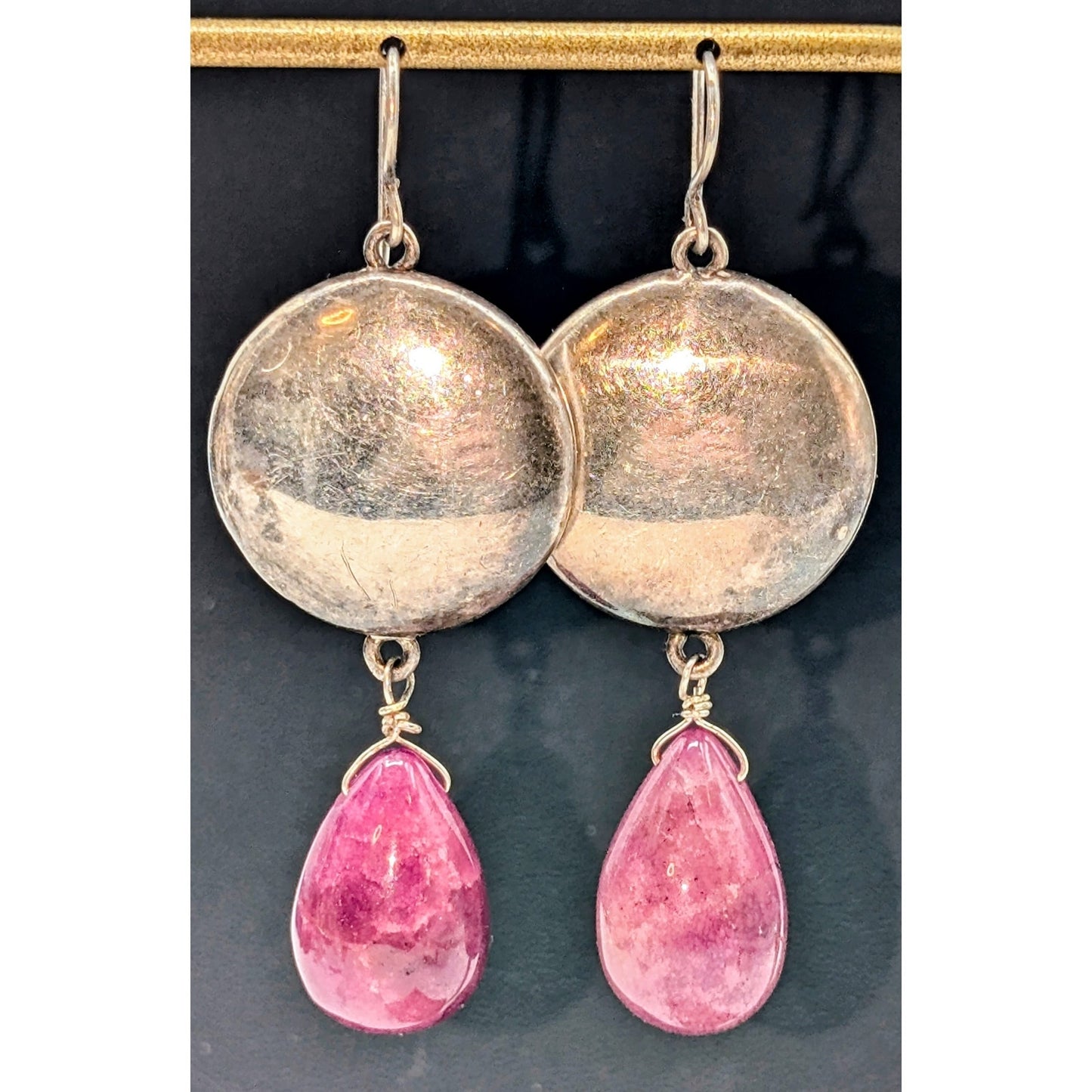 Vintage 925 Sterling Silver Pink Spinel Teardrop Dangle Wire Earrings