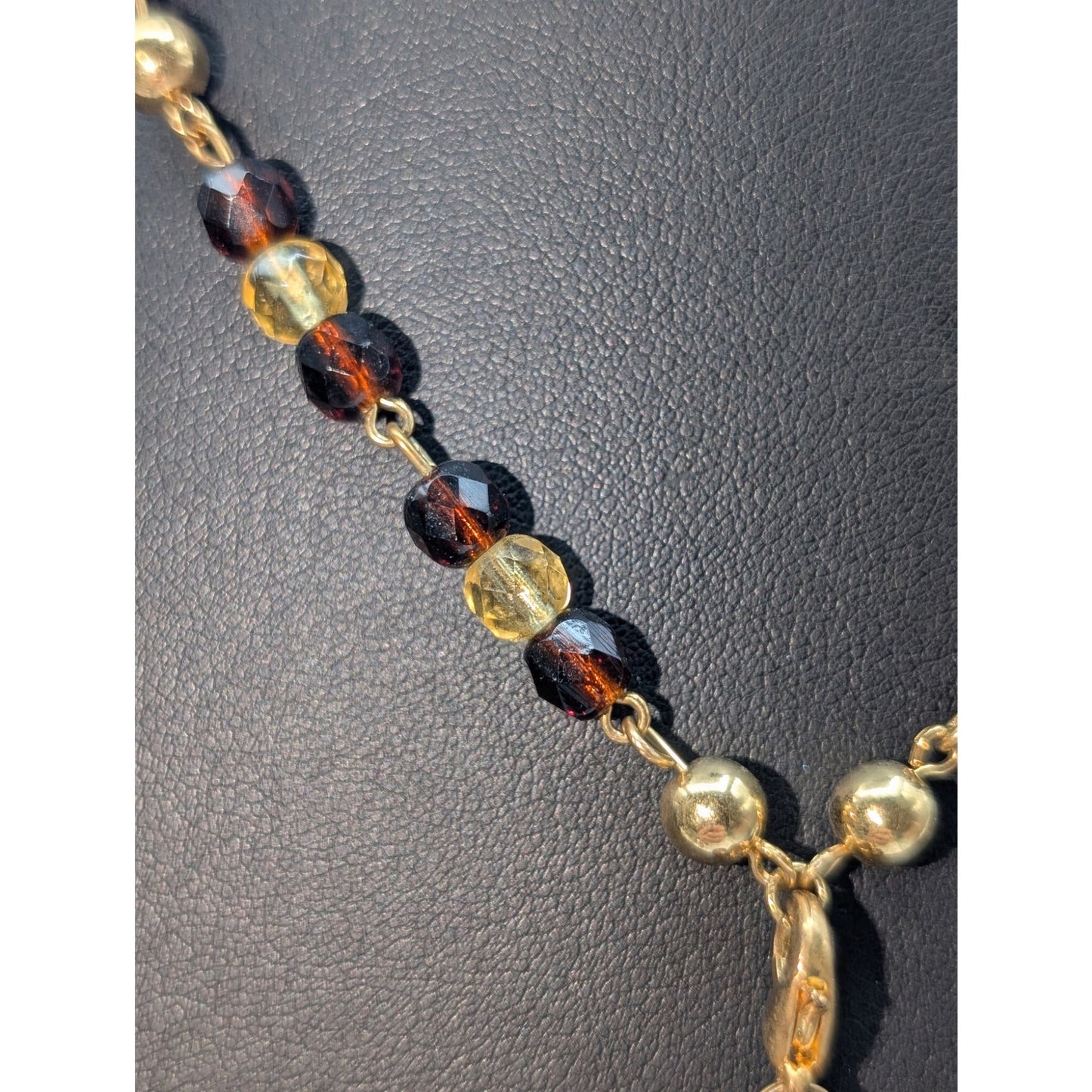 Gold Tone Cognac & Citrine Color 16.75" Necklace & Dangle Earring Jewelry Set