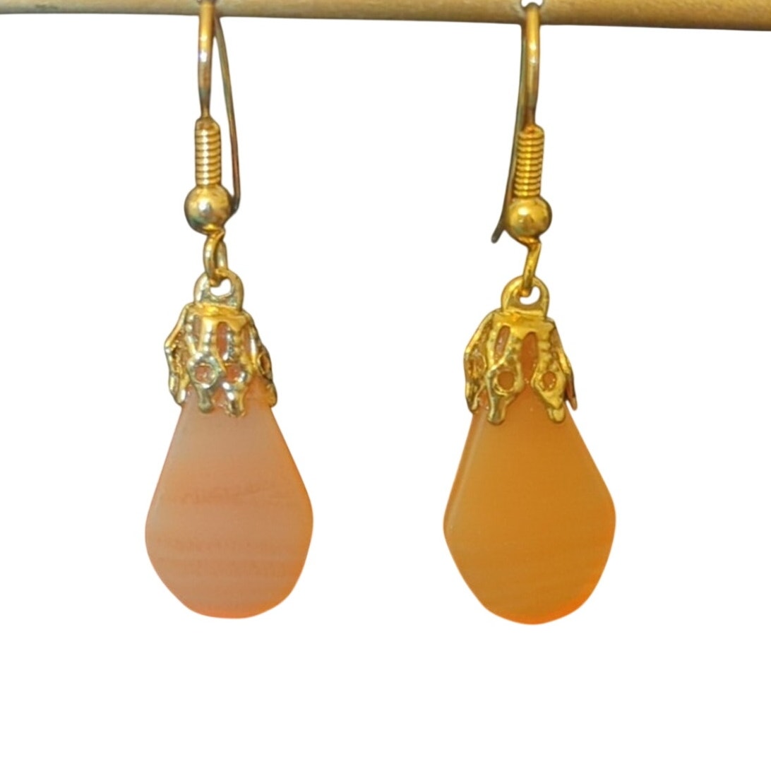 Handmade Brazil Agate Stone Teardrop Dangle French Wire Earrings