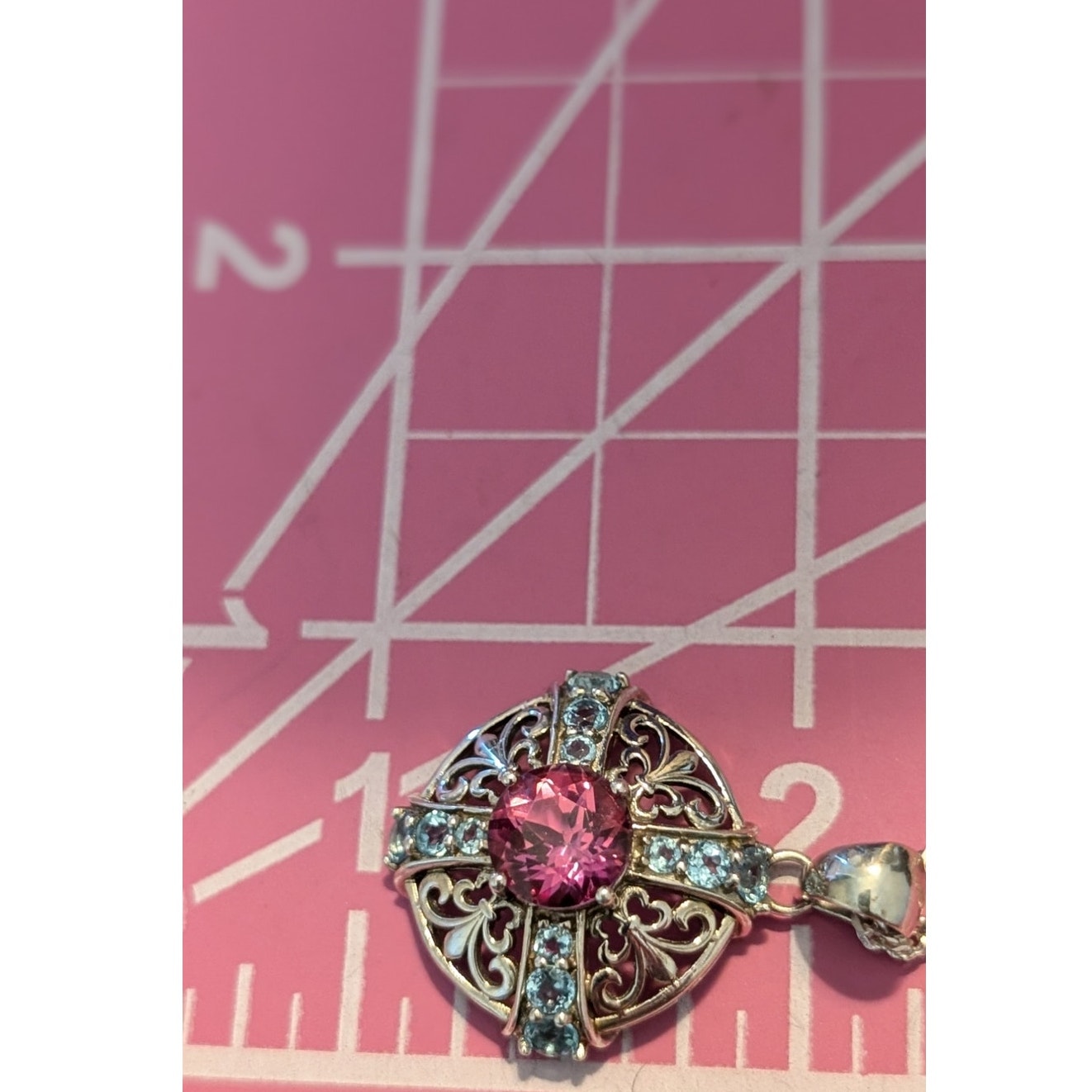 Vintage Santa Maria Aquamarine & Pink Topaz Sterling Filigree Necklace