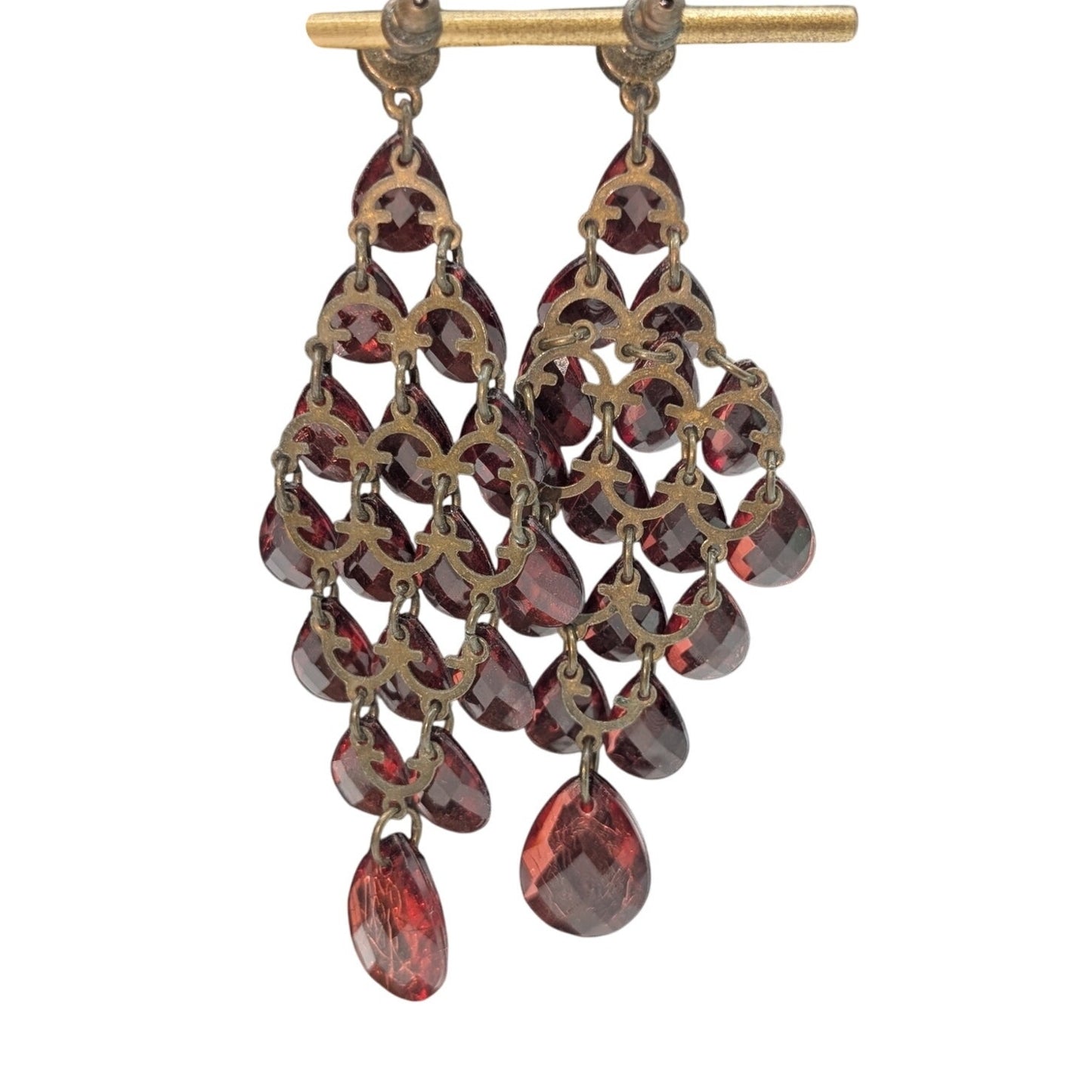 Burgundy Glass Teardrop Chandelier Post Pierced Earrings