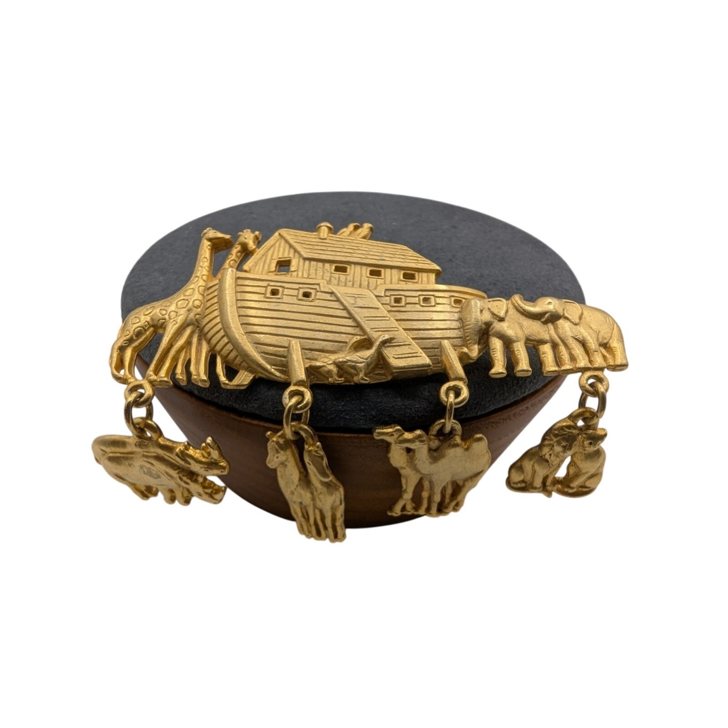 Vintage JJ Large Noah's Ark Dangling Animals Gold Tone Brooch