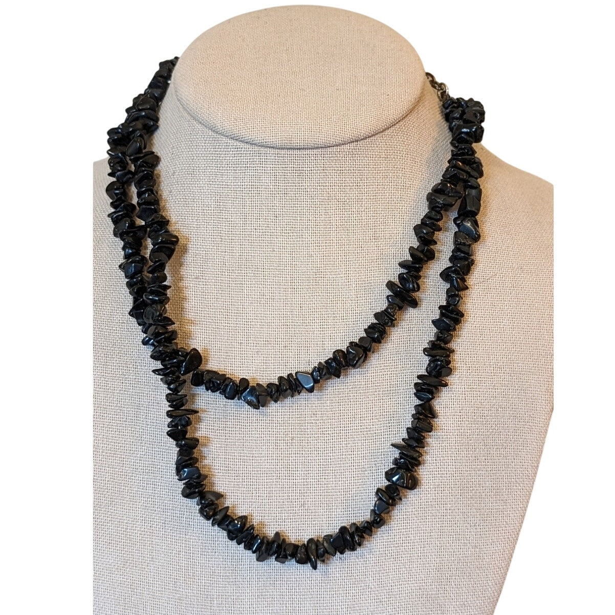 Long Black Chip Stone Bead 35-38" Necklace