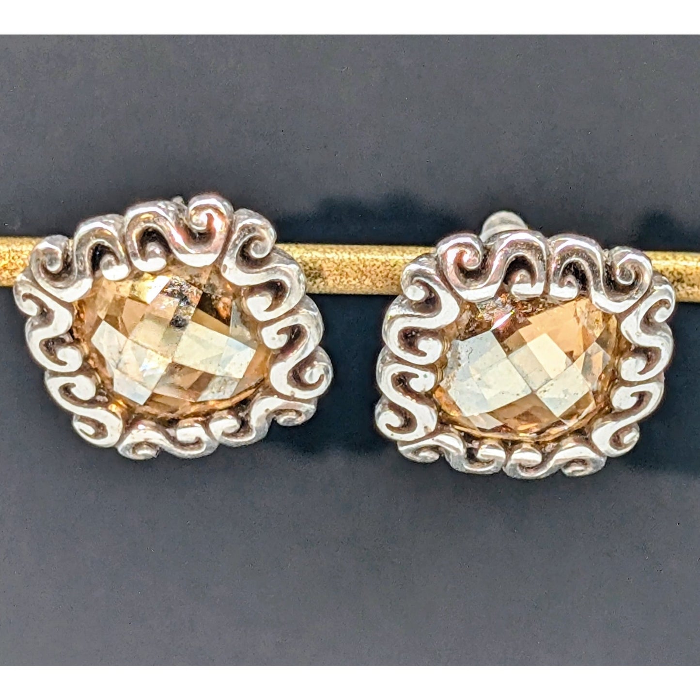 Brighton Danube Golden Champagne Faceted Swarovski Crystal Scroll Post Earrings