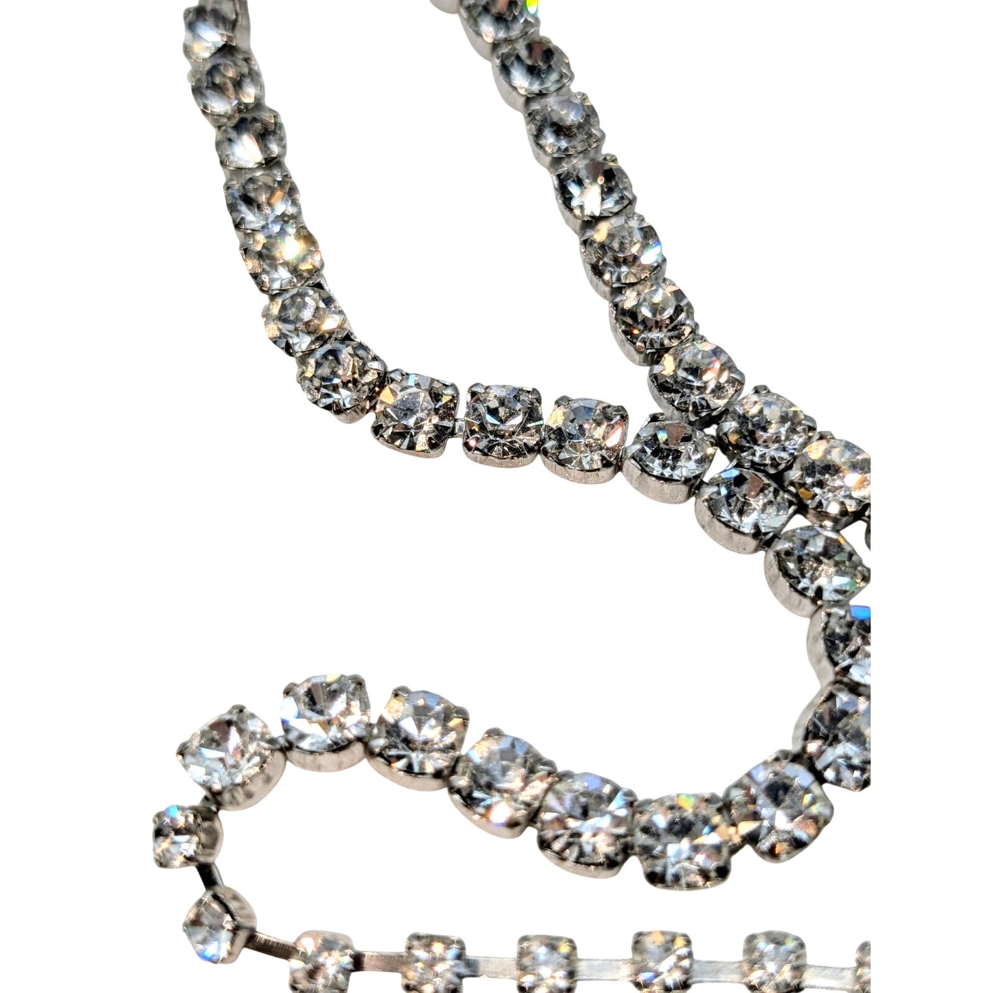 Vintage 12mm Rhinestone Silver Tone 12"-15" Choker Necklace
