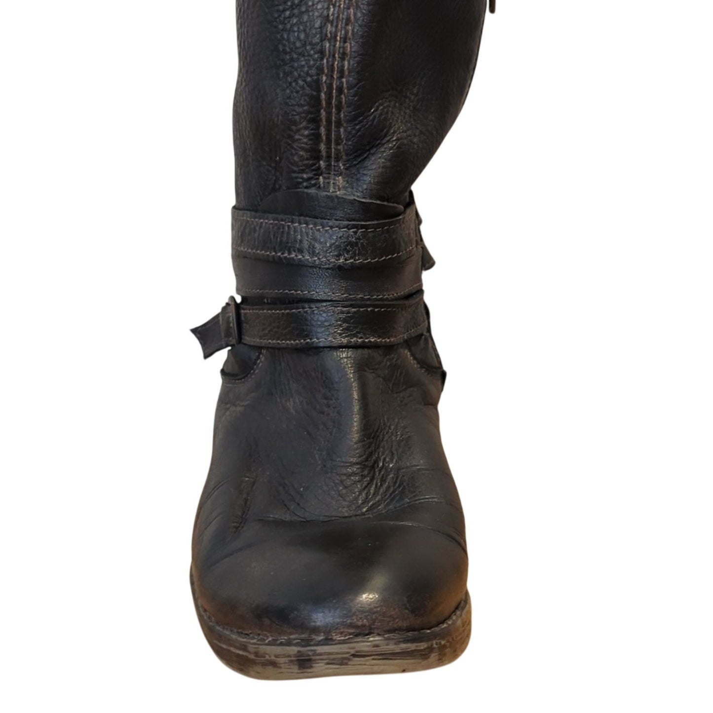 Bed Stu Distressed Brown Leather Surry Zip Lace at Back Boots Women's Sz 7.5