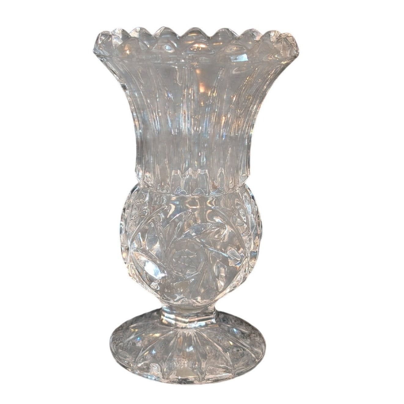 Tiny Pressed Glass Bud Vase Clear Lead Crystal Bud Vase Hobnail Spinning Design