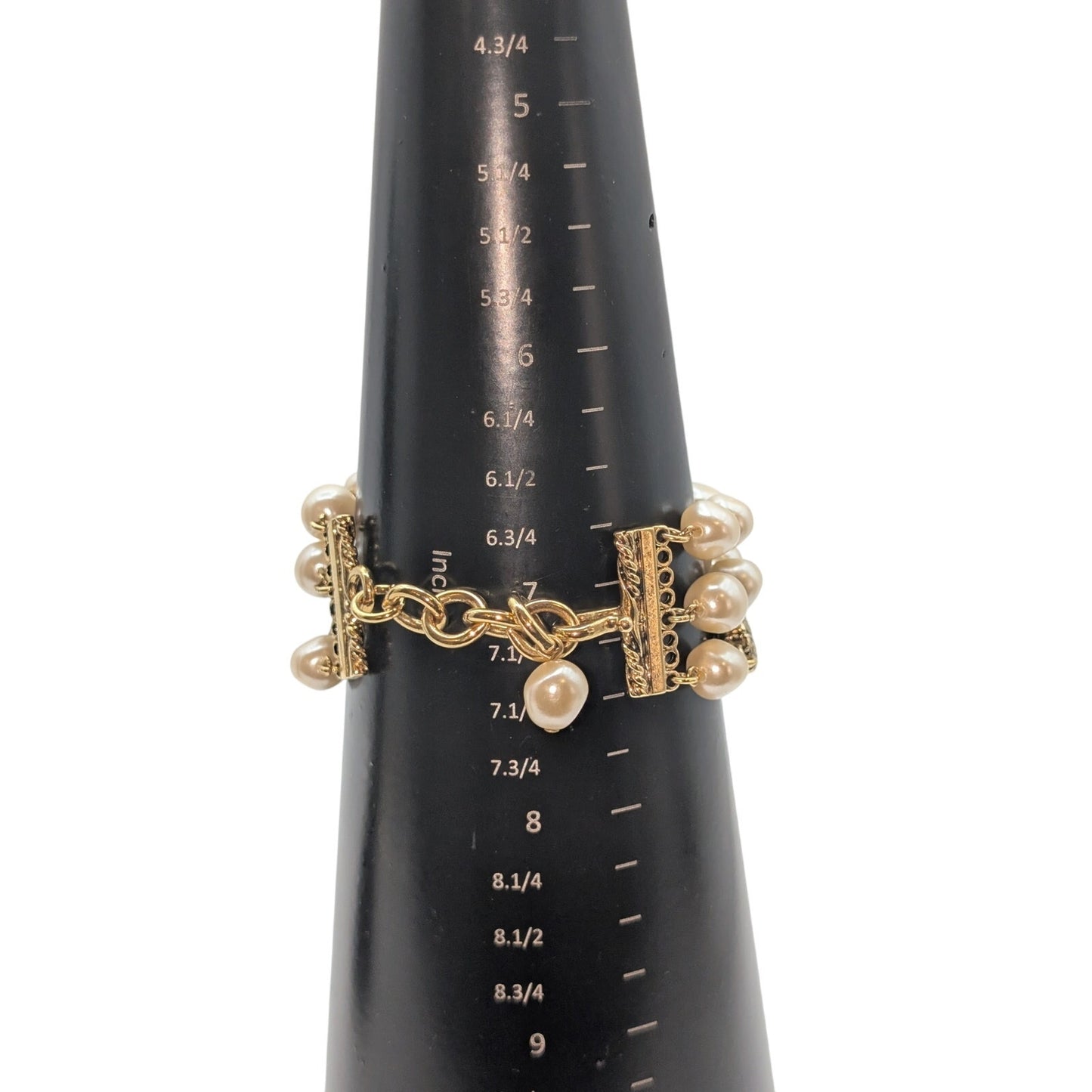 VTG Joan Rivers Gold Tone Faux Baroque Pearl Triple Strand Hook Clasp Bracelet