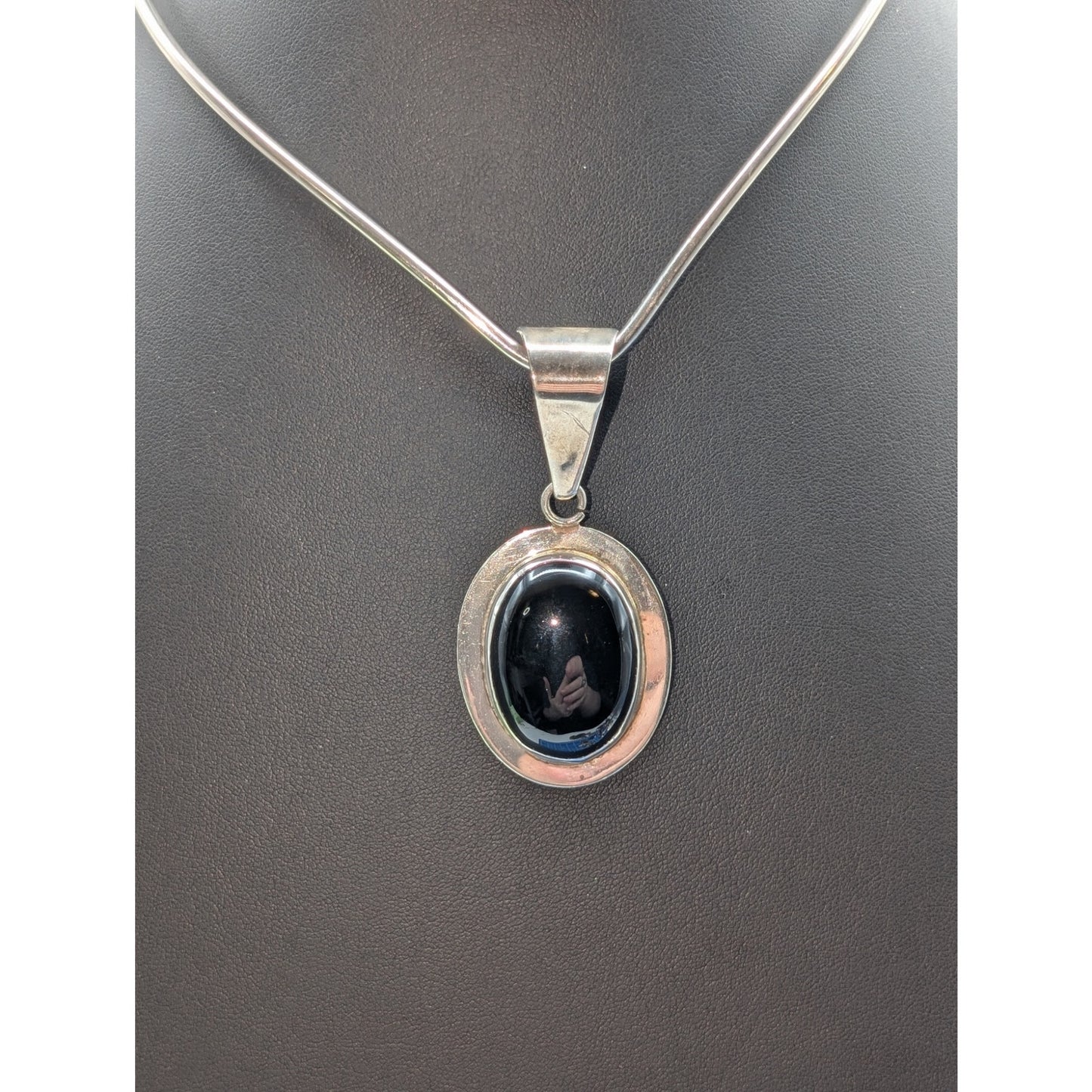Vintage Signed 925 Mexico Sterling Silver Huge Bale Black Stone Pendant (Only)