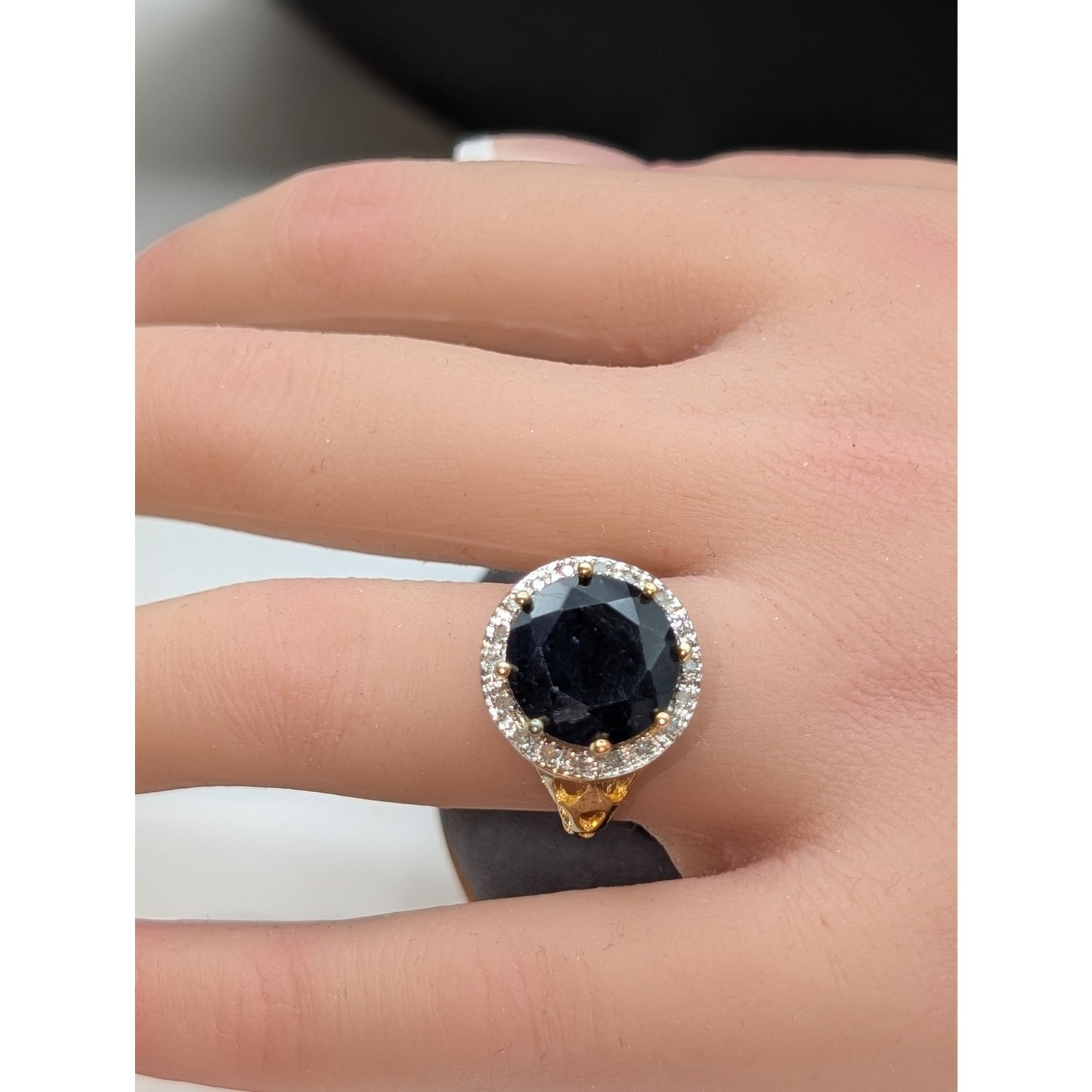 925 Sterling Vermeil Sapphire & Diamond Ring Size 6.75