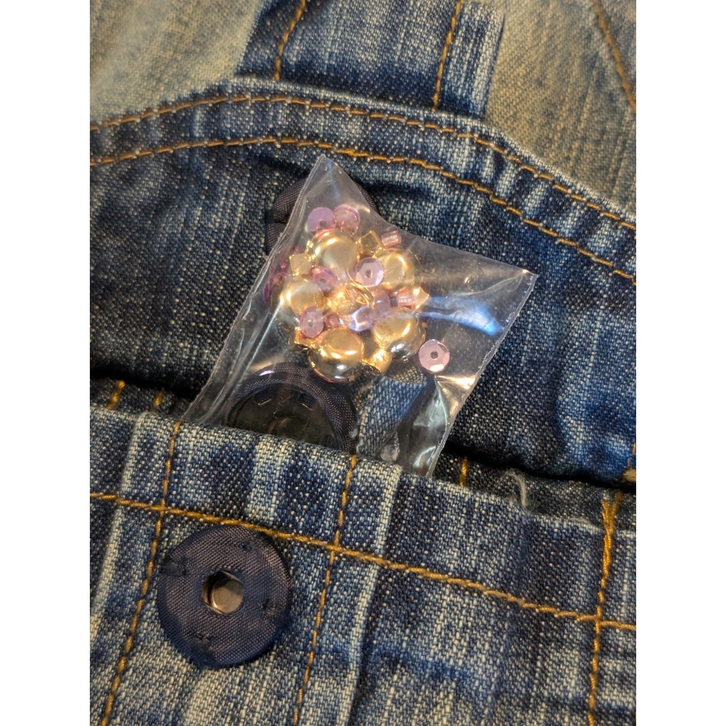 Berek by Takako Sakon Embellished Pink Sequin Bead Rhinestone Denim Jacket Sz XL