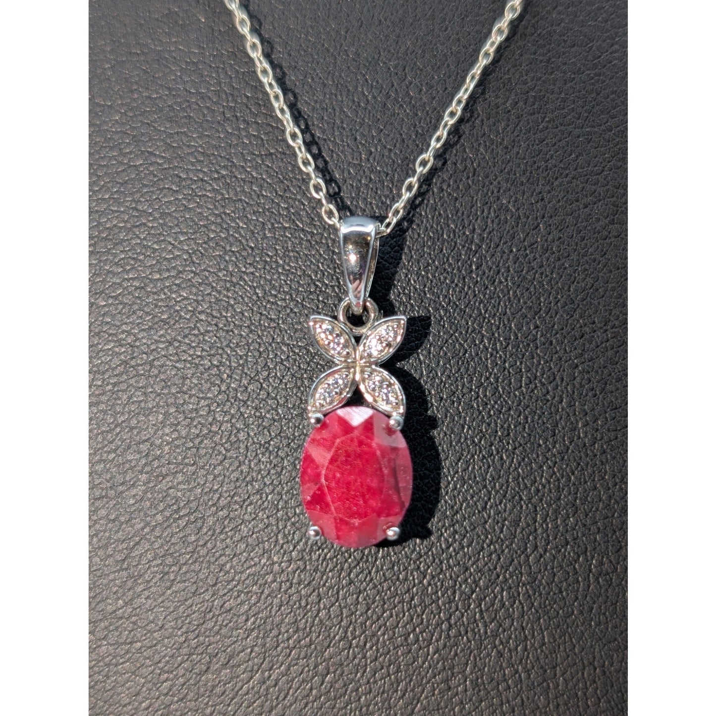 Tests as Ruby Sterling Silver CZ Stone Pendant 18" Necklace