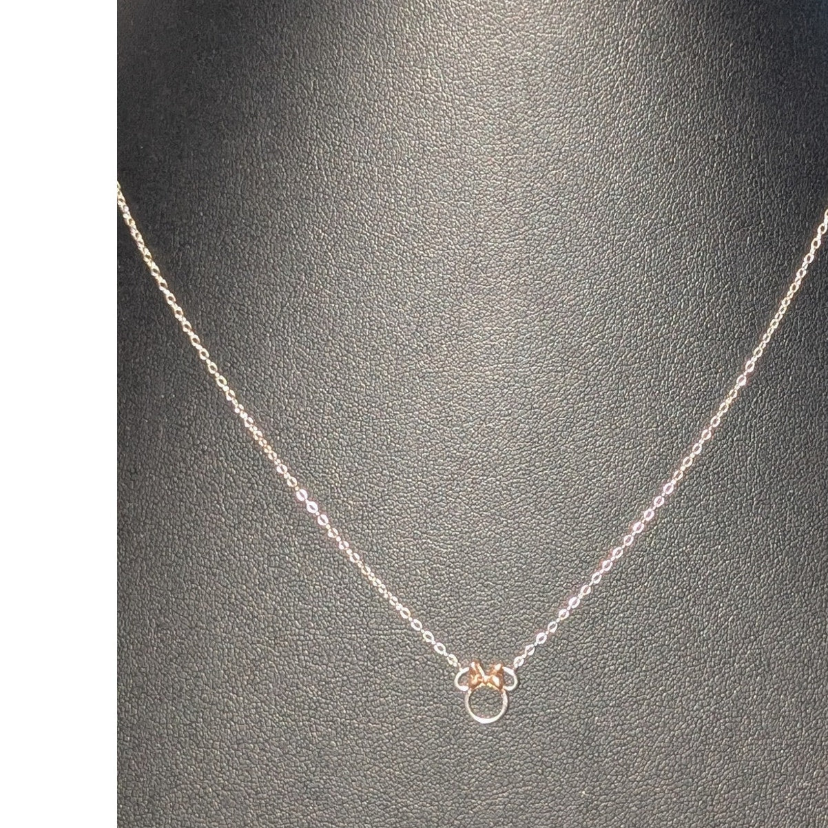 Disney 925 Sterling Minnie Mouse Necklace 16-18" Two Tone Marked LA CN Necklace