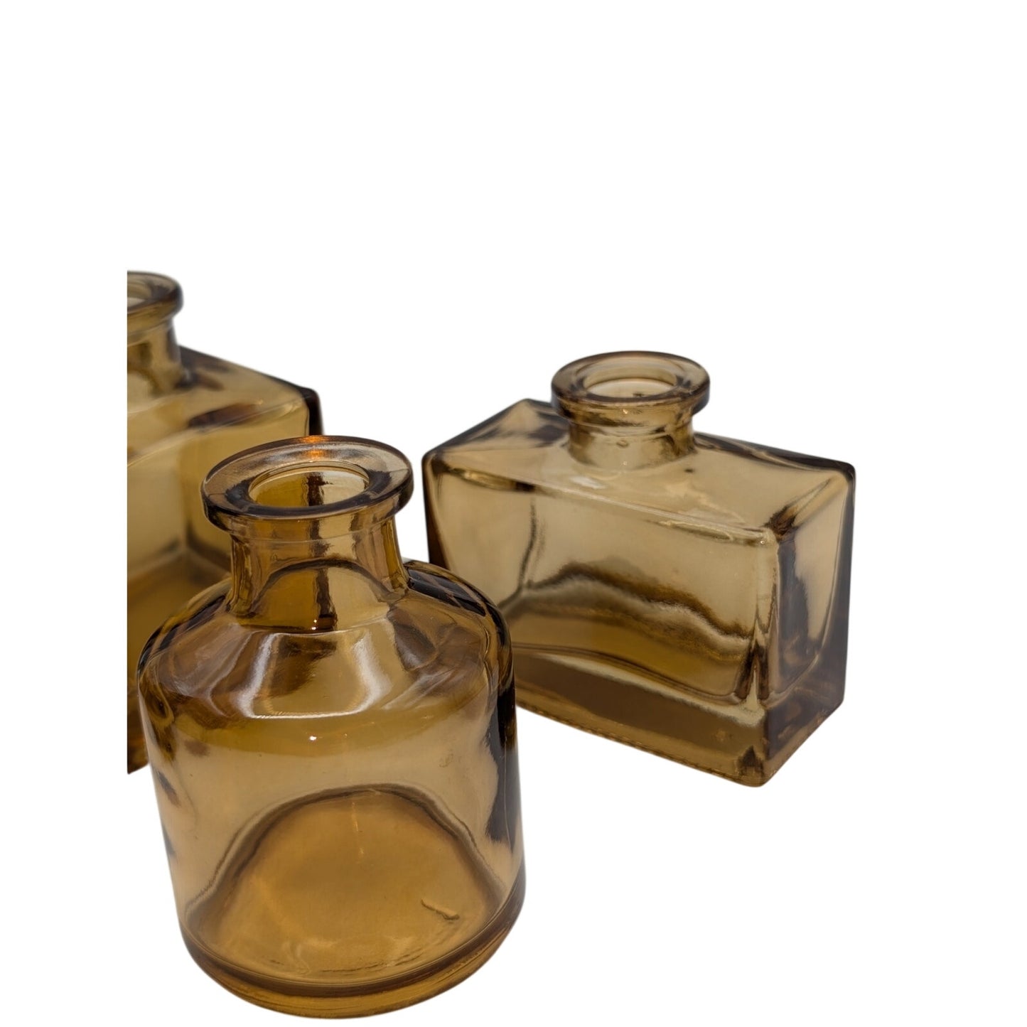 Five Brown Glass Multi-Shape Multi-Size Bud Vases