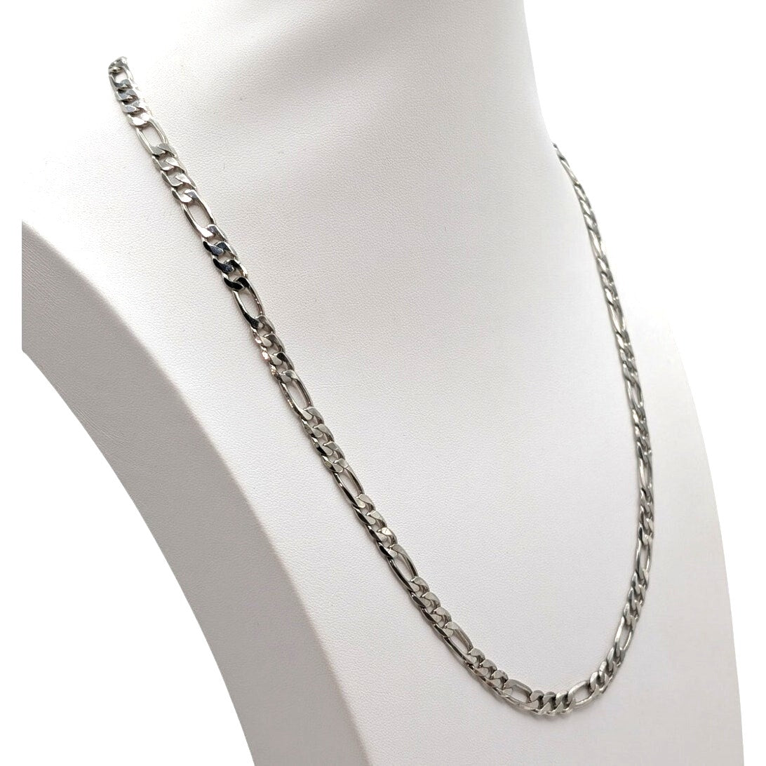 Unmarked Silver Tone Figaro Lobster Claw Clasp Chain 22" Necklace