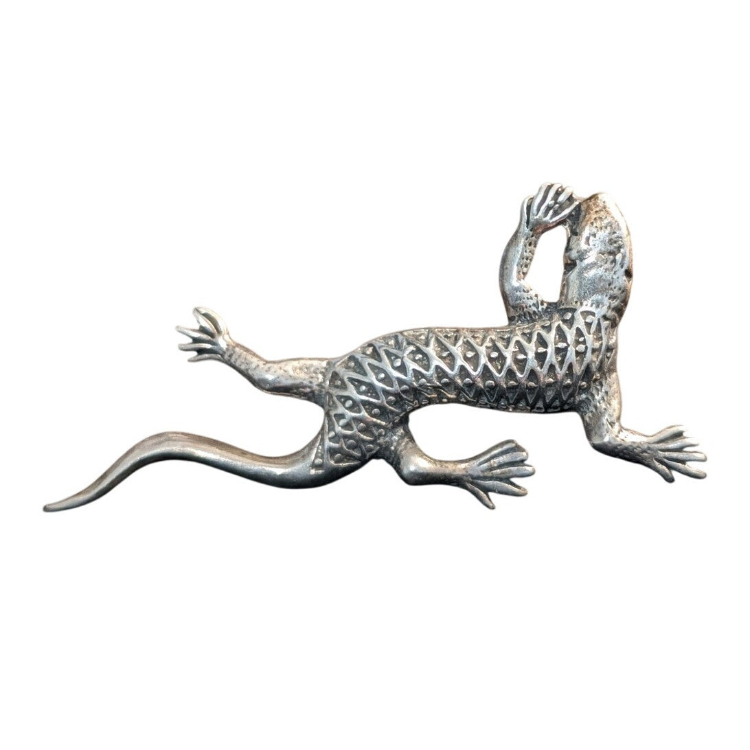 Vintage Solid Cast 925 Sterling Silver Lizard Brooch
