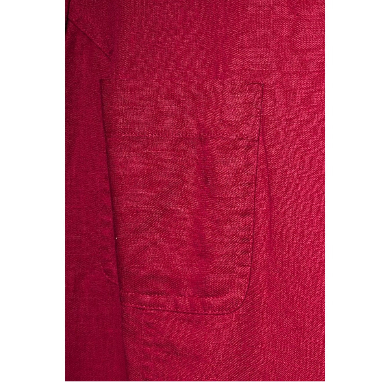 Red Linen Blend Tie Back Button Front V-Neck Short Sleeve A-Line Dress Sz XL