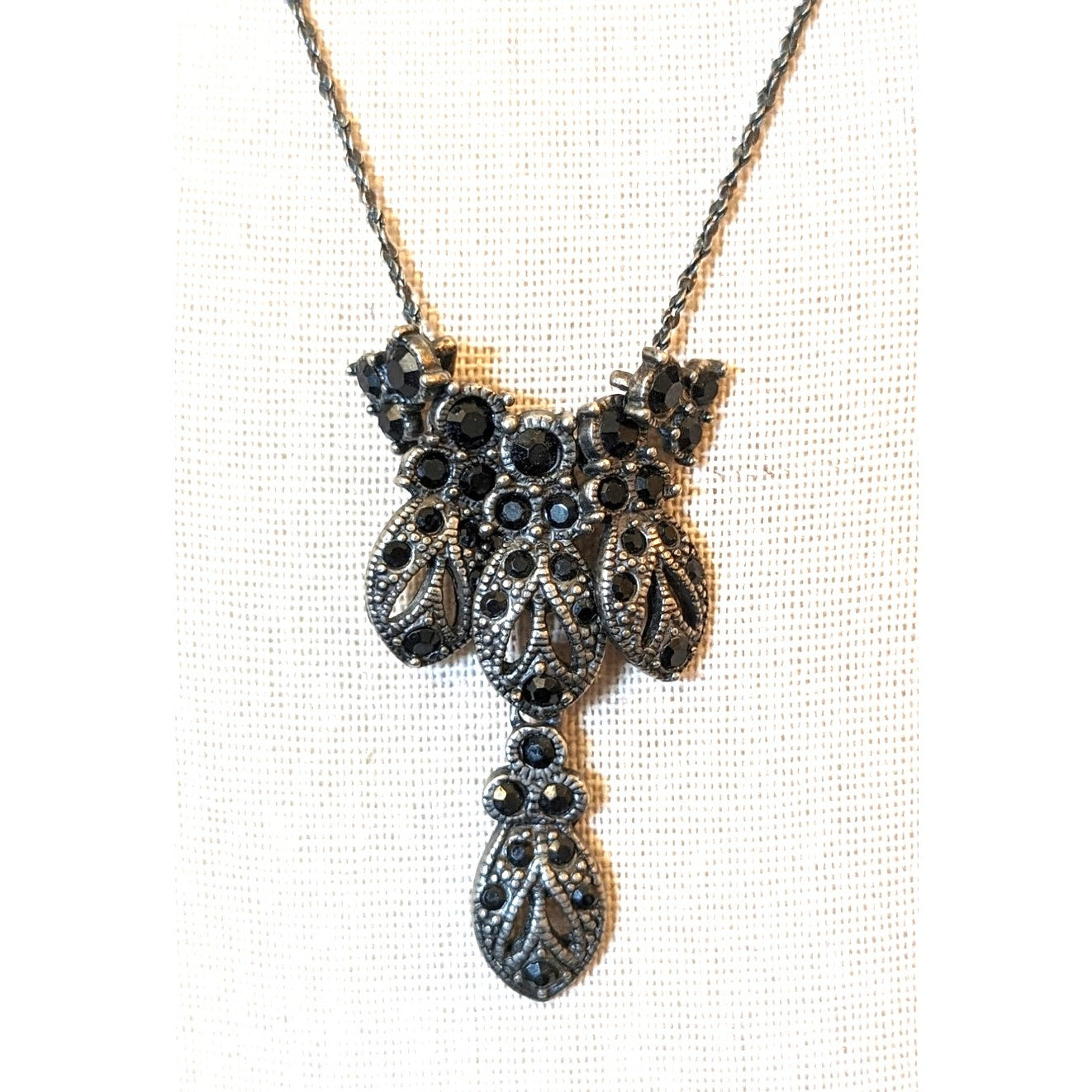 Black Crystal Charm Gun Metal Chain Necklace