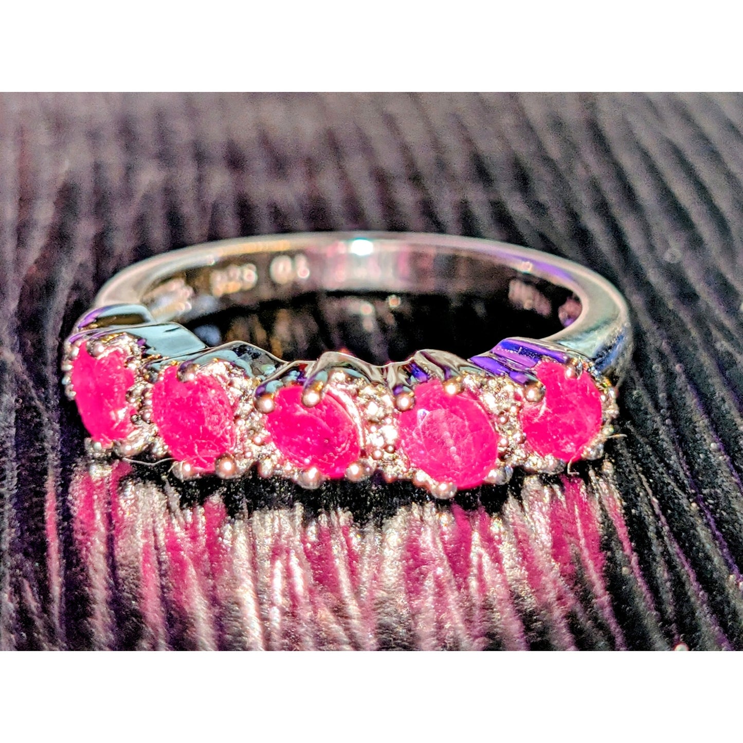 925 Sterling Ruby Diamond Band Ring Size 7