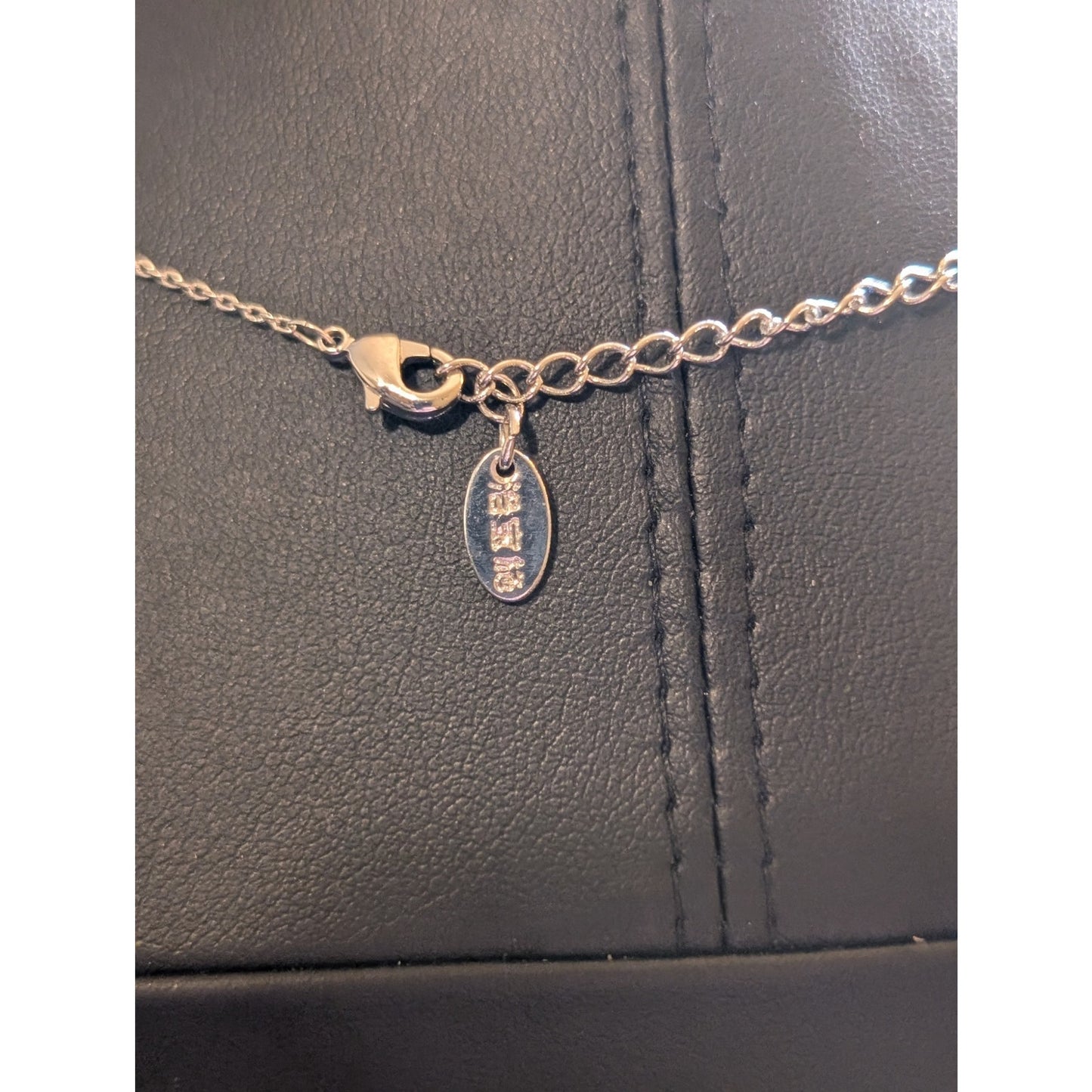 Marked LBOS CZ Crystal Silver Tone 15.5-17.5" Necklace