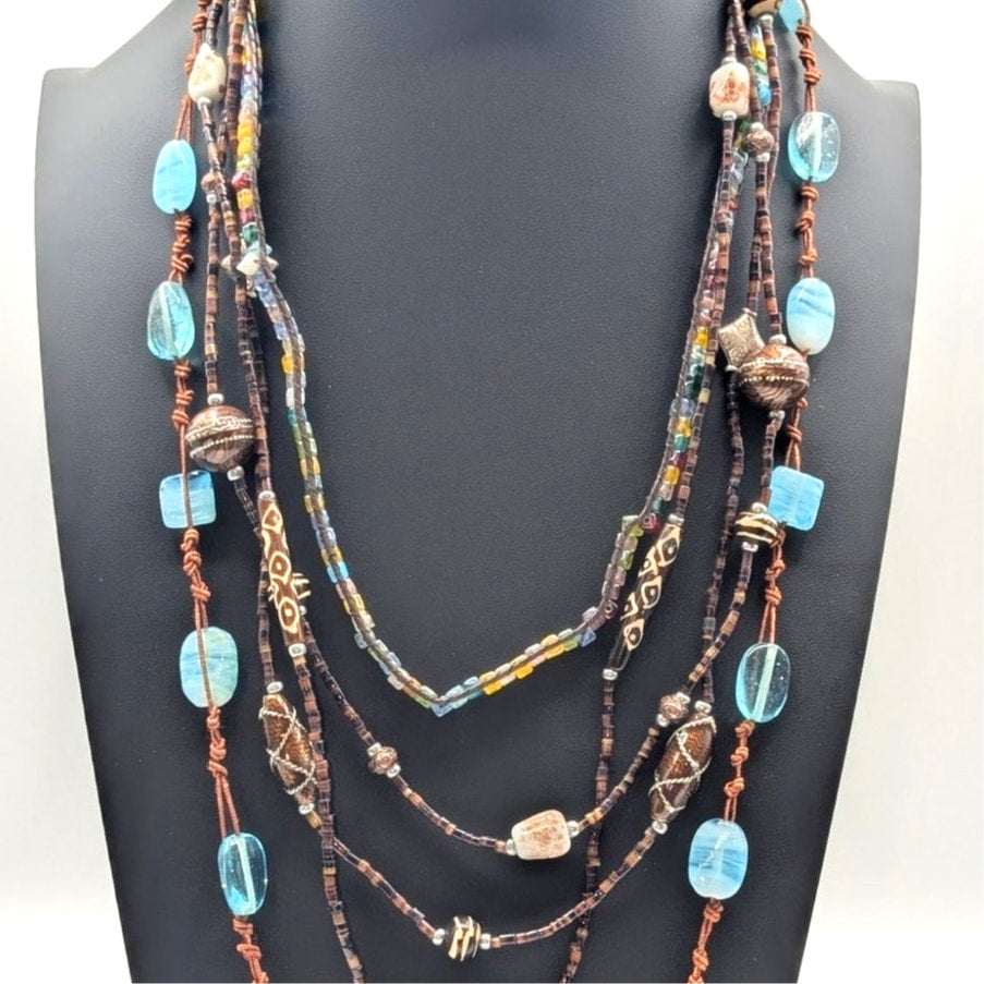 Beachy Boho Blue Brown Stone Glass Beaded 10 Pc Mixed Jewelry Lot