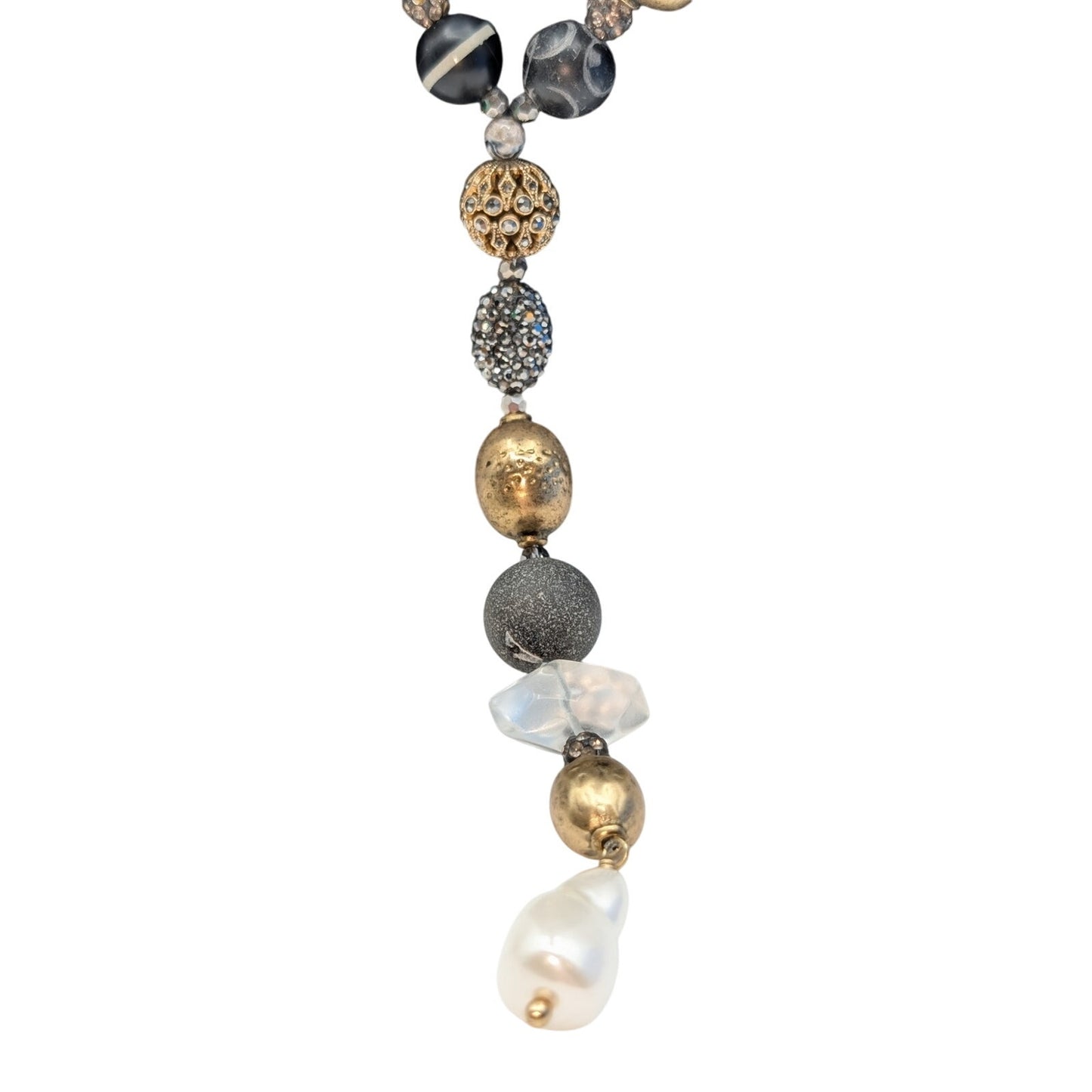 Chico's 35" Goldtone Black Gray Multi Bead Y Necklace