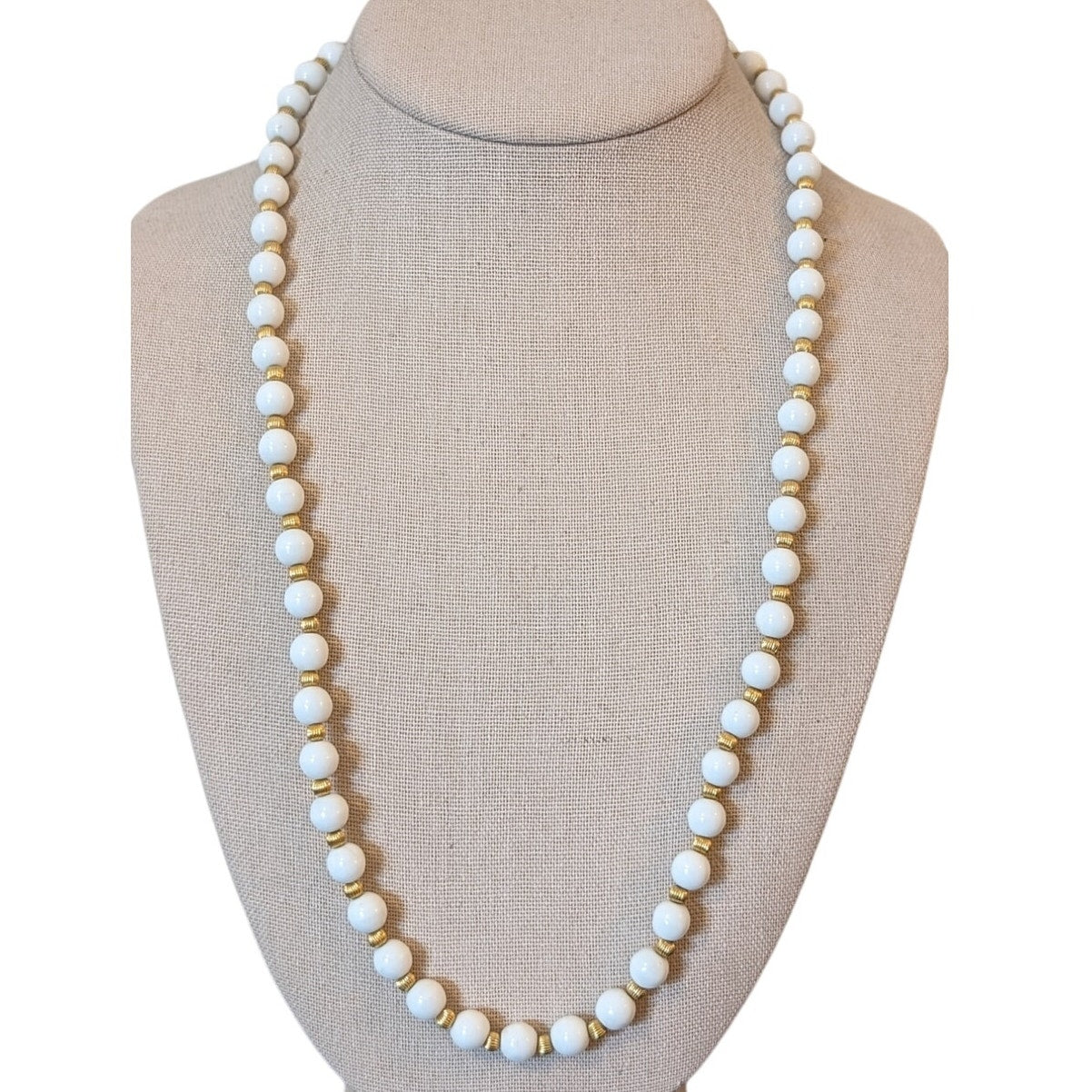 Vintage 1960s Gay Boyer White Glass Bead Strand 24" Necklace