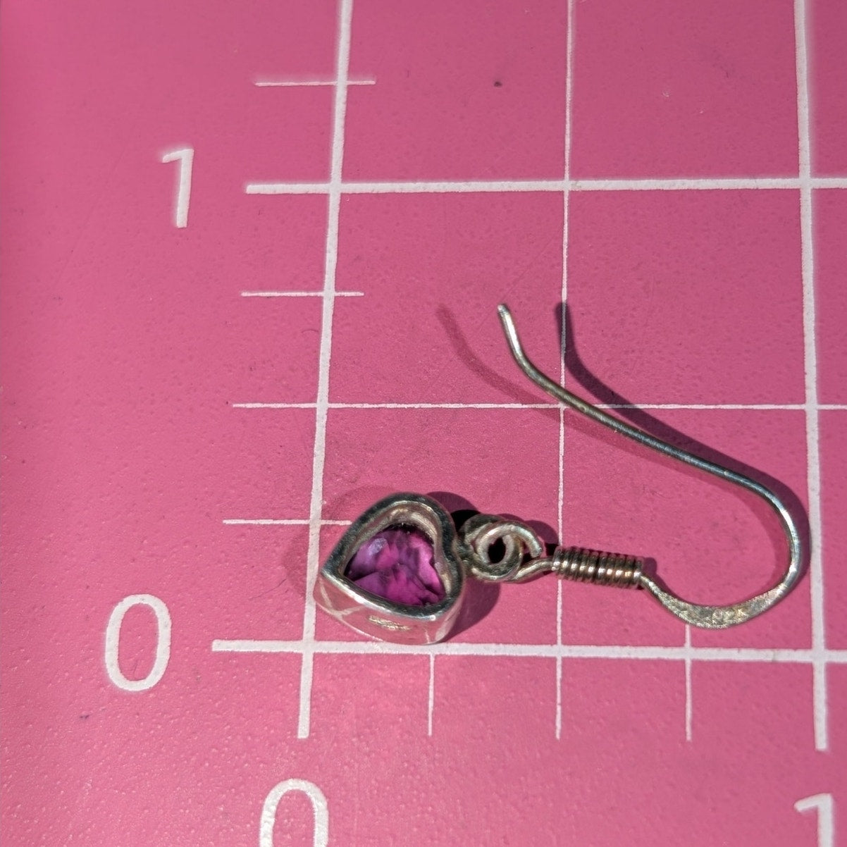 Vintage 925 Sterling Silver Amethyst Heart Dangle Wire Earrings