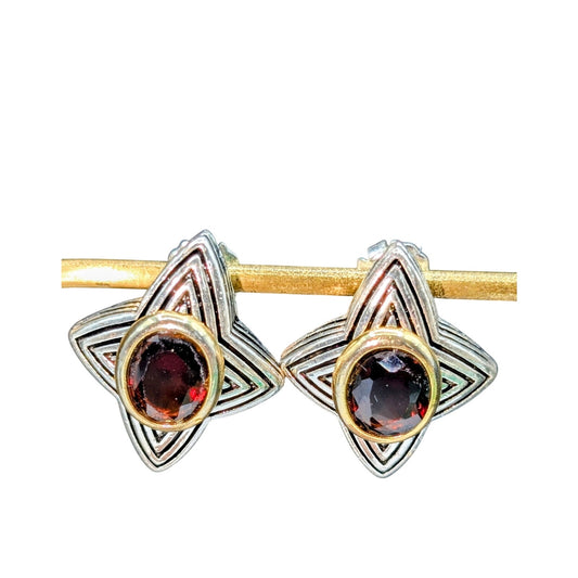 Vintage Avon Two Tone Faceted Reddish Brown Glass Center Stone Earrings