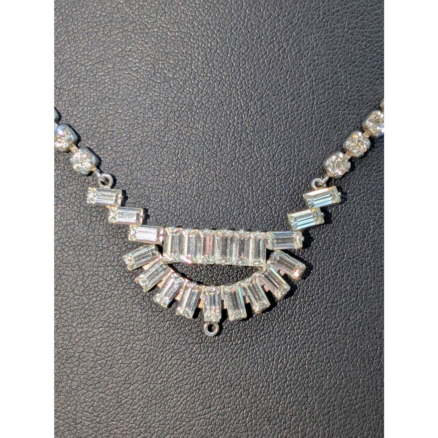 Vintage Marked WH Sterling Silver Crystal Fold Over Clasp 17.5" Necklace