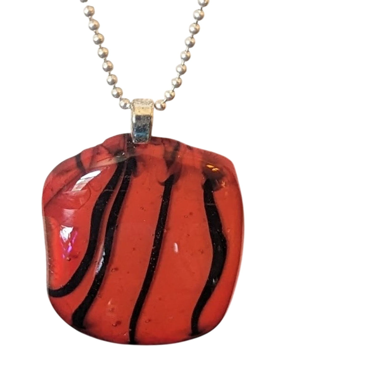 Five Fused Art Glass Pendants and a 925 Italy Bead Ball Chain