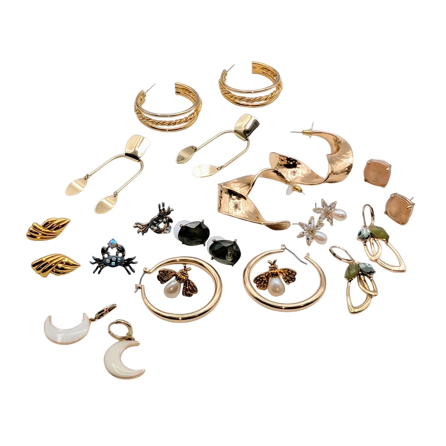 Lot of Twelve Pair Gold Tone Earrings for Pierced Ears