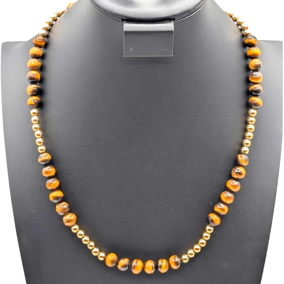 Vintage 14K Yellow Gold Tiger's Eye Stone Bead 24" Necklace 64.92g