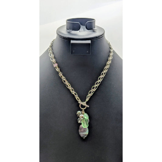 Lia Sophia Toggle Front Double Strand Silver Tone 'Pistachio' Cluster Necklace