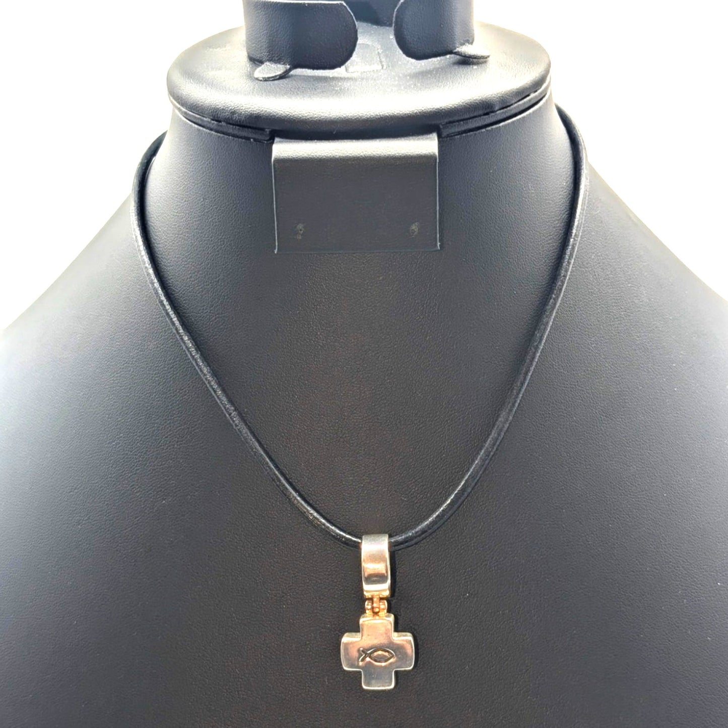 Retired Silpada 925 Sterling Articulated Cross Ichthus Pendant Cord 16" Necklace