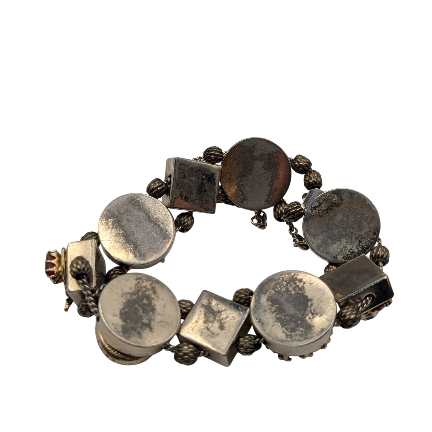 Vintage Victorian Sliding Moveable Charm Muted Gold Tone Bracelet