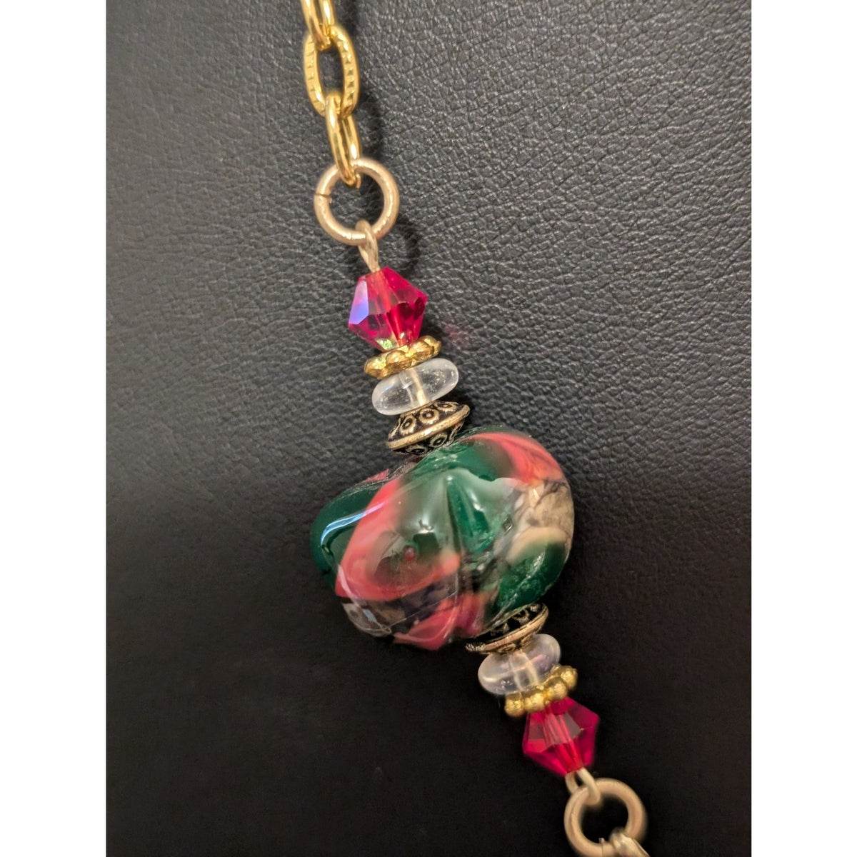 MURANO Glass Crystal Bead Gold Tone Chain Link Toggle Clasp Necklace