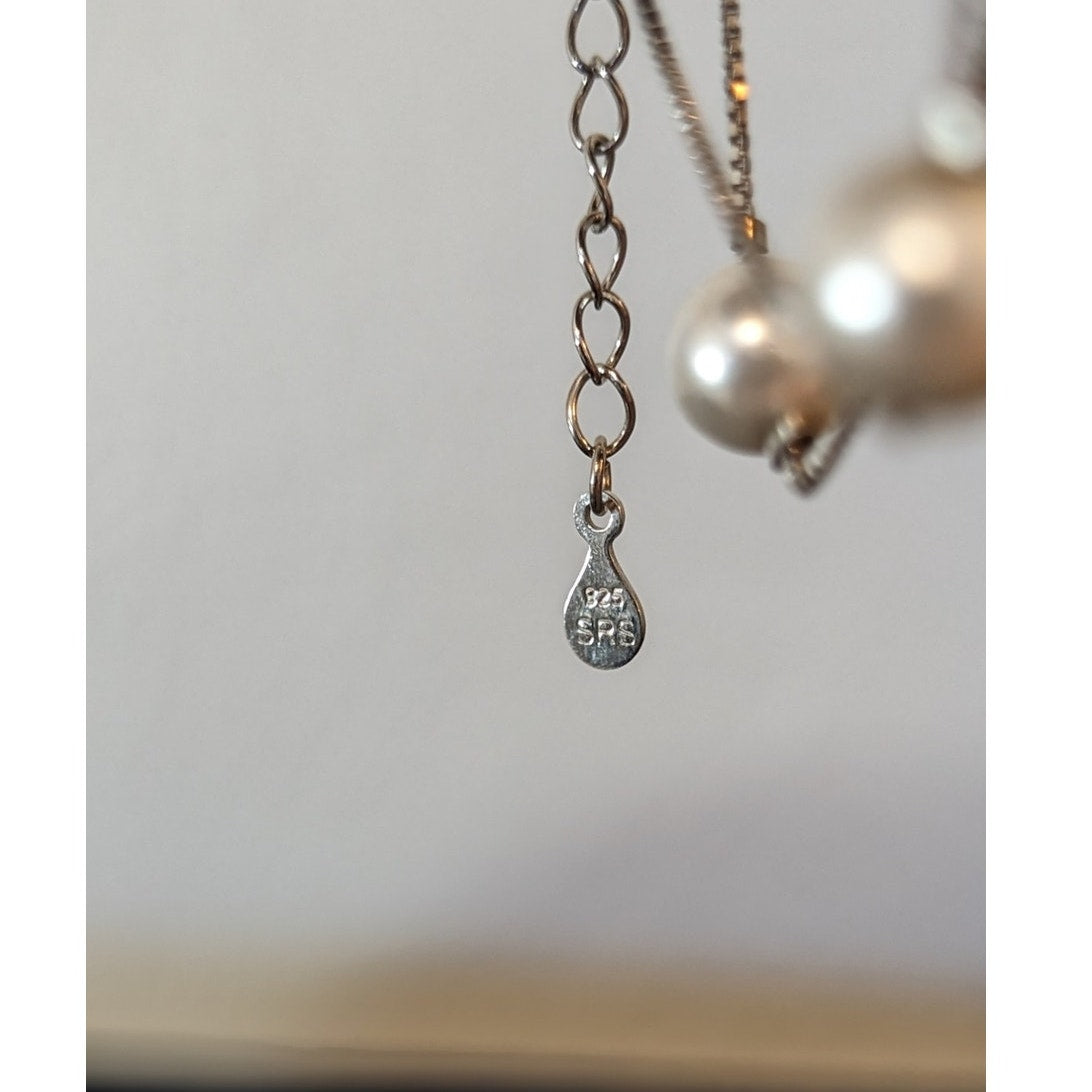 925 Sterling Silver Double Strand Floating Faux Pearl Bracelet
