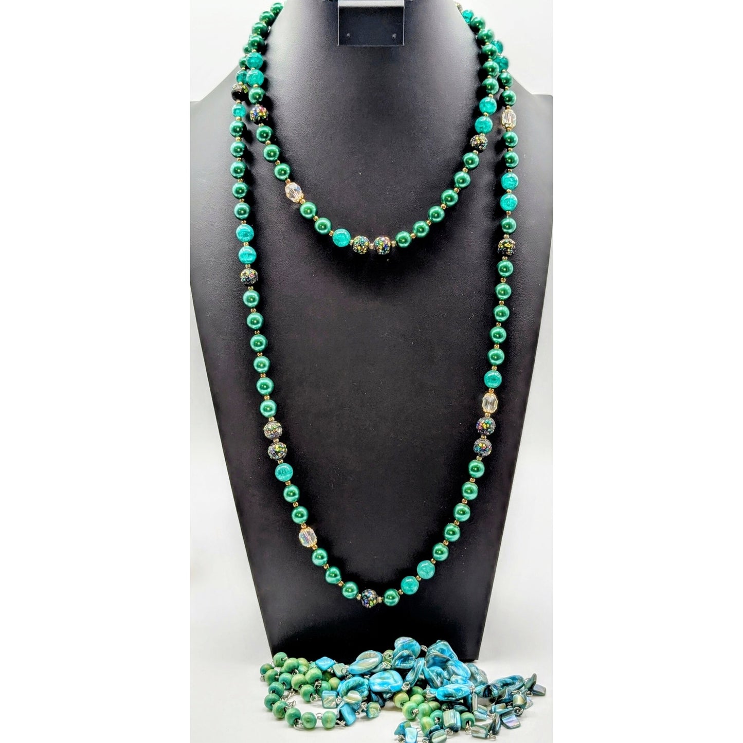Lot of Two Green Blue Beaded Necklaces